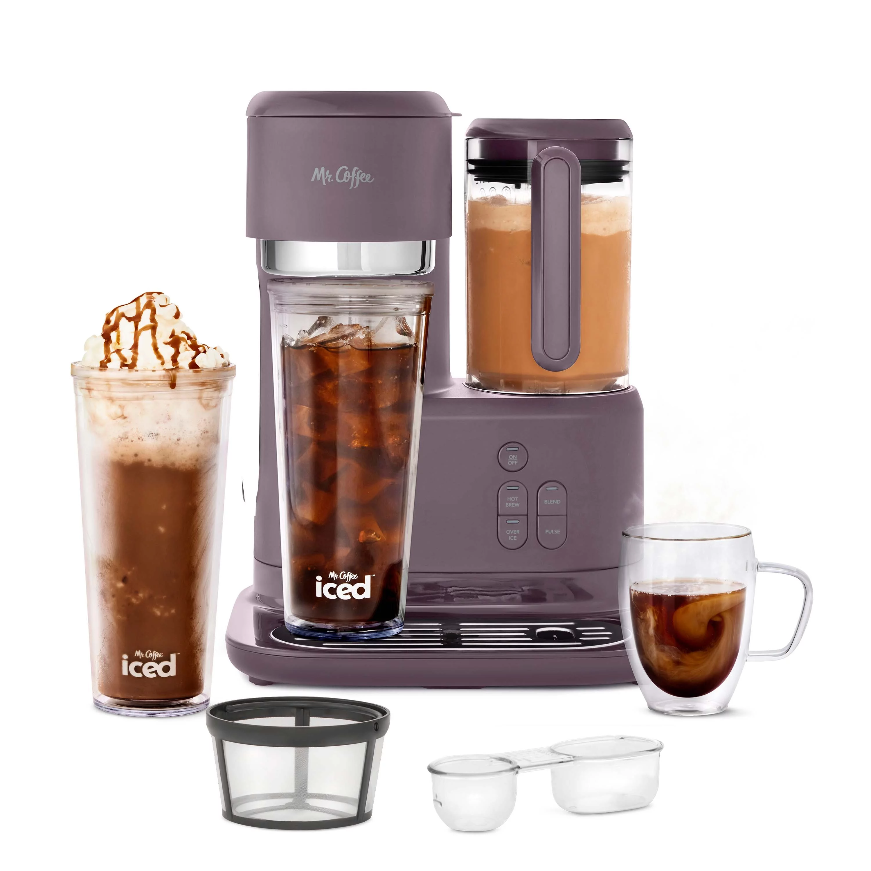 Mr. Coffee Single Serve Frappe, Iced, and Hot Coffee Maker and Blender, Single Serve Iced Coffee Maker with Reusable Tumblers and Coffee Filter, Lavender