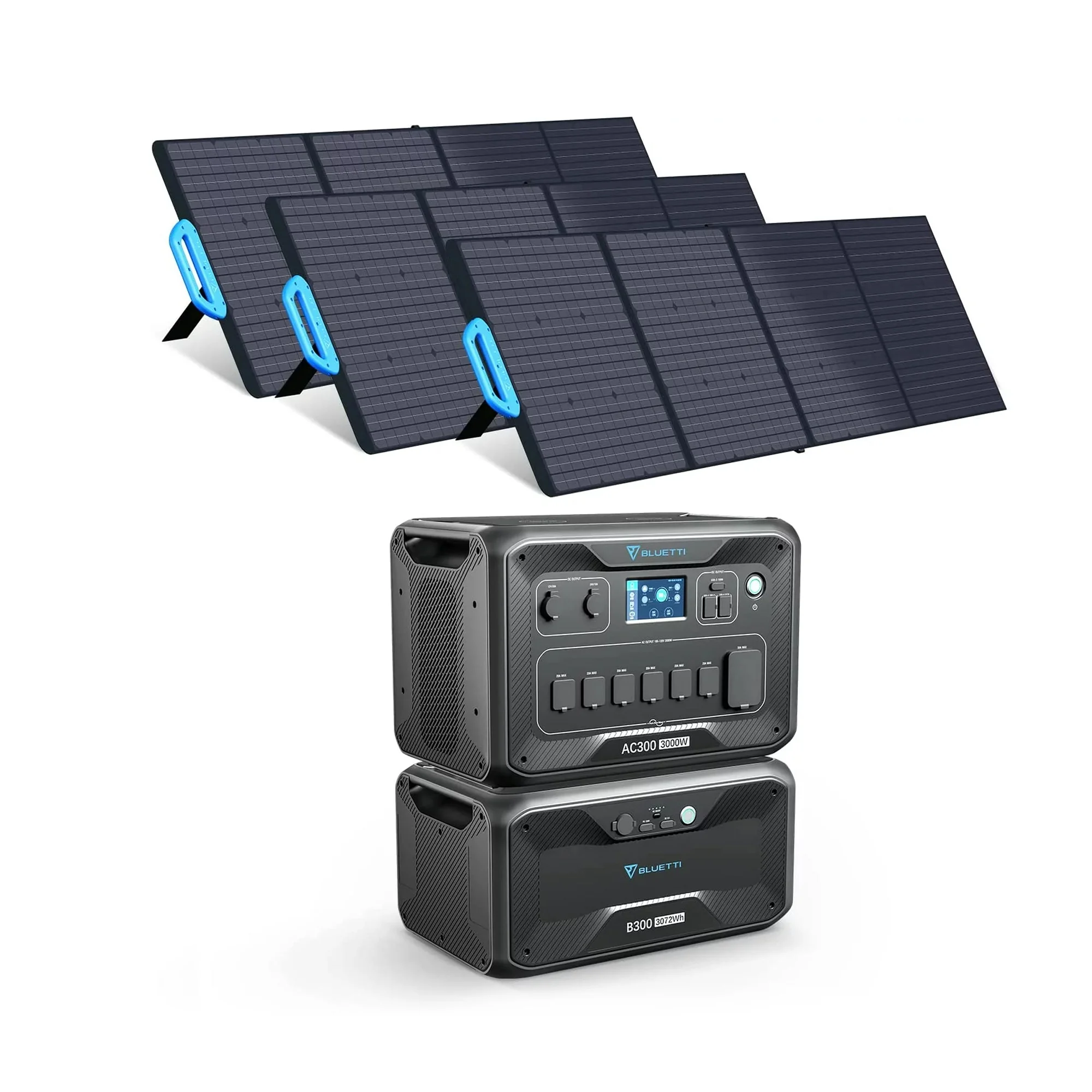 BLUETTI AC300&B300 Solar Generator 3072Wh Expansion Battery Power Station with 3 PV200 200W Solar Panels Included, 6 X 3000W AC Outlets, UPS Backup Battery for Home Use, New