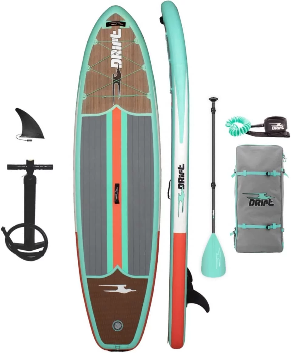 Drift Aero Inflatable Stand Up Paddle Board – SUP Paddle Board & Accessories, Including Pump, Paddle, and More – Classic Woodgrain, Adult, 10’8″