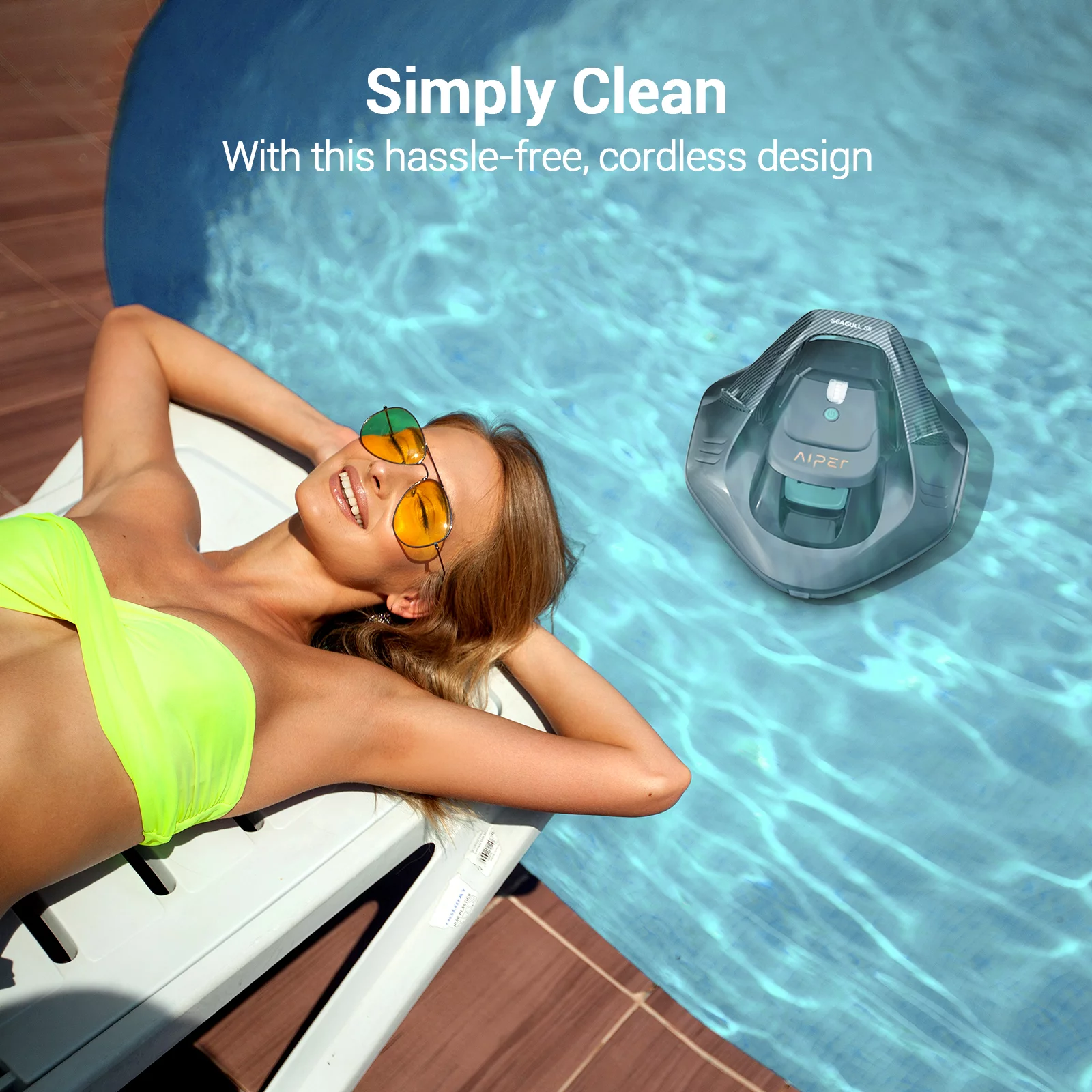 AIPER Cordless Robotic Automatic Pool Cleaner Vacuum with Chemical Dispensers for Inground & Above Ground  Swimming Pools with a Flat Floor