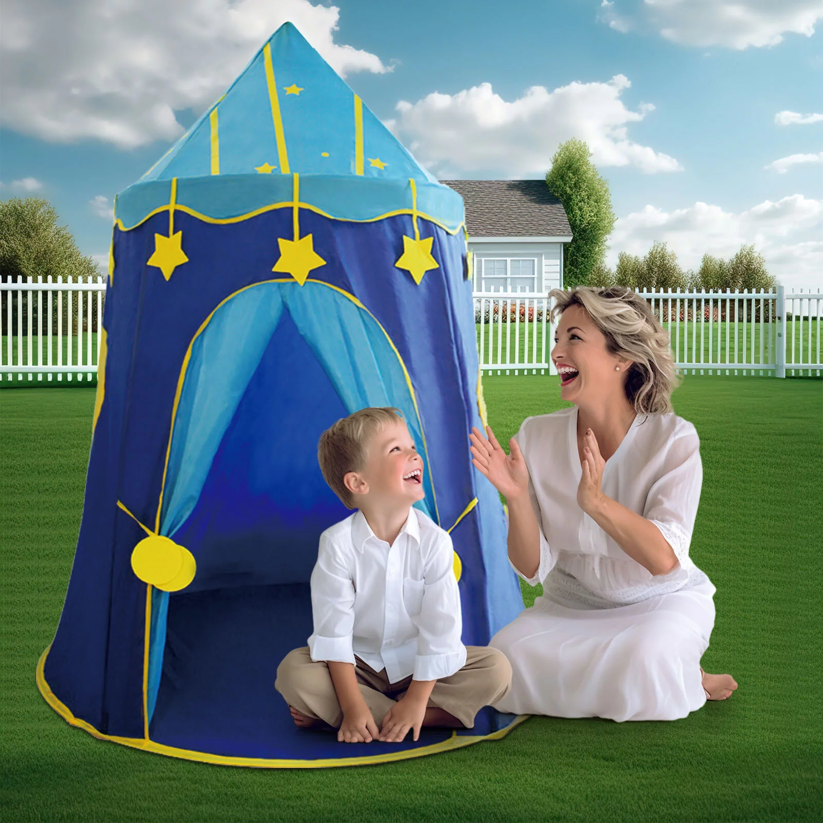 Freecat Blue Kids Play Tent Indoor ,Pop up Tent Princess Playhouse with Carry Bag,Little Girls Boys Toys for 1 2 3 4 5+ Years Old.