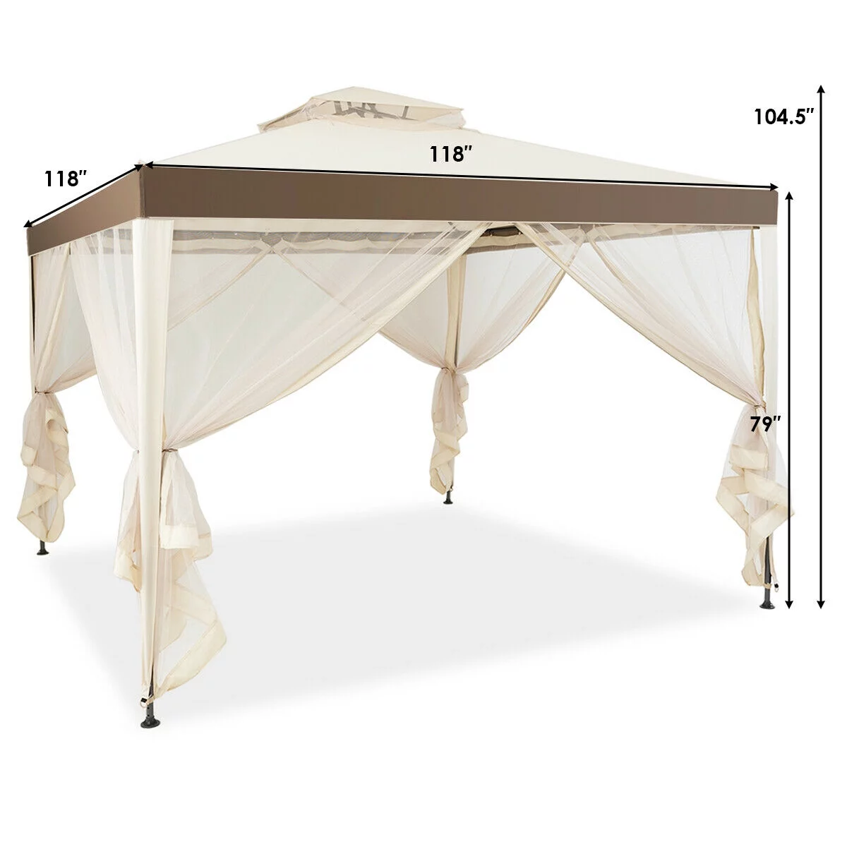 Gymax 10’x 10′ Canopy Gazebo Shelter W/Mosquito Netting Outdoor Patio Beige