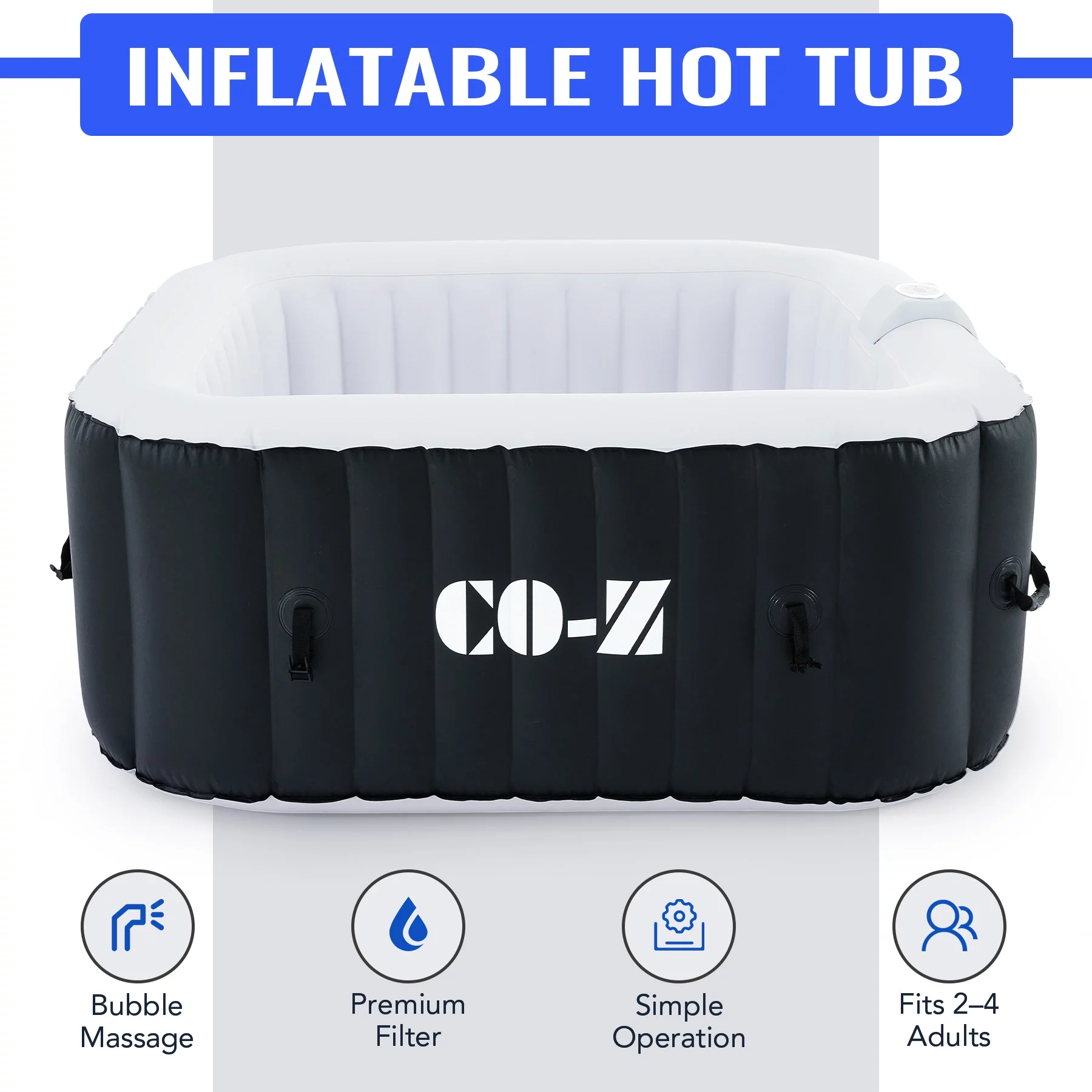 CO-Z 2-4 Person 5′ Inflatable Spa Tub with 120 Air Jets Heater Electric Pump Outdoor Hot Tub Black