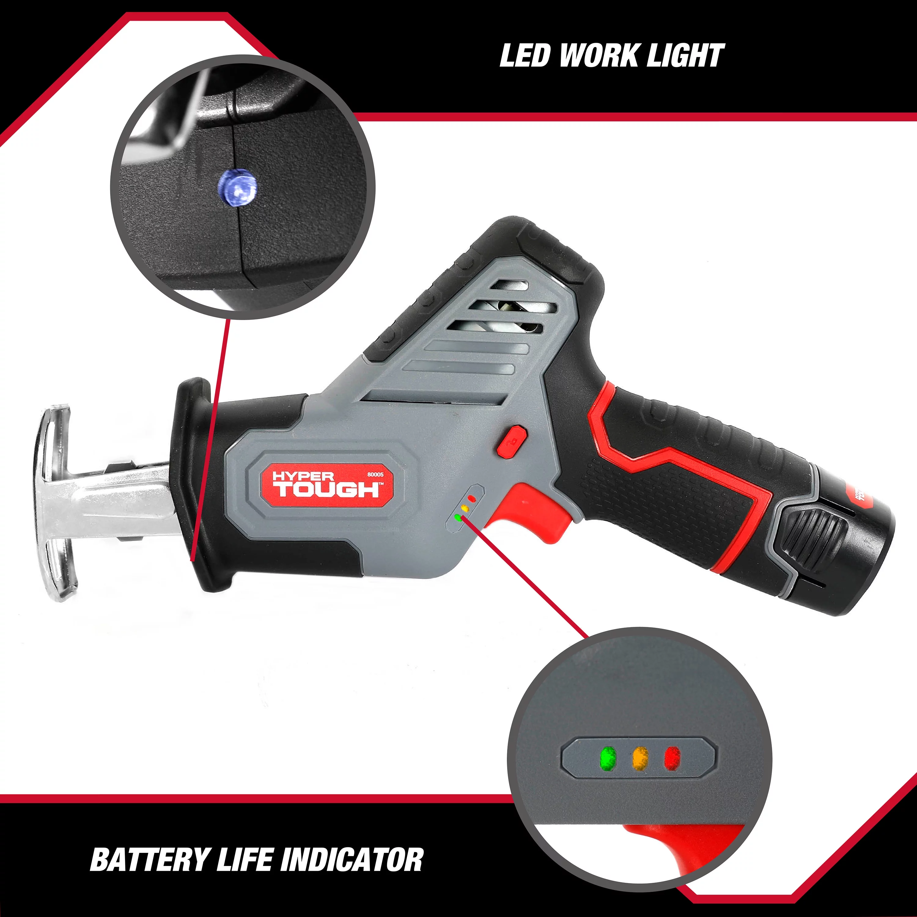 Hyper Tough 12V Max Lithium-Ion Compact Reciprocating Saw with 1.5Ah Battery and Charger, 80005