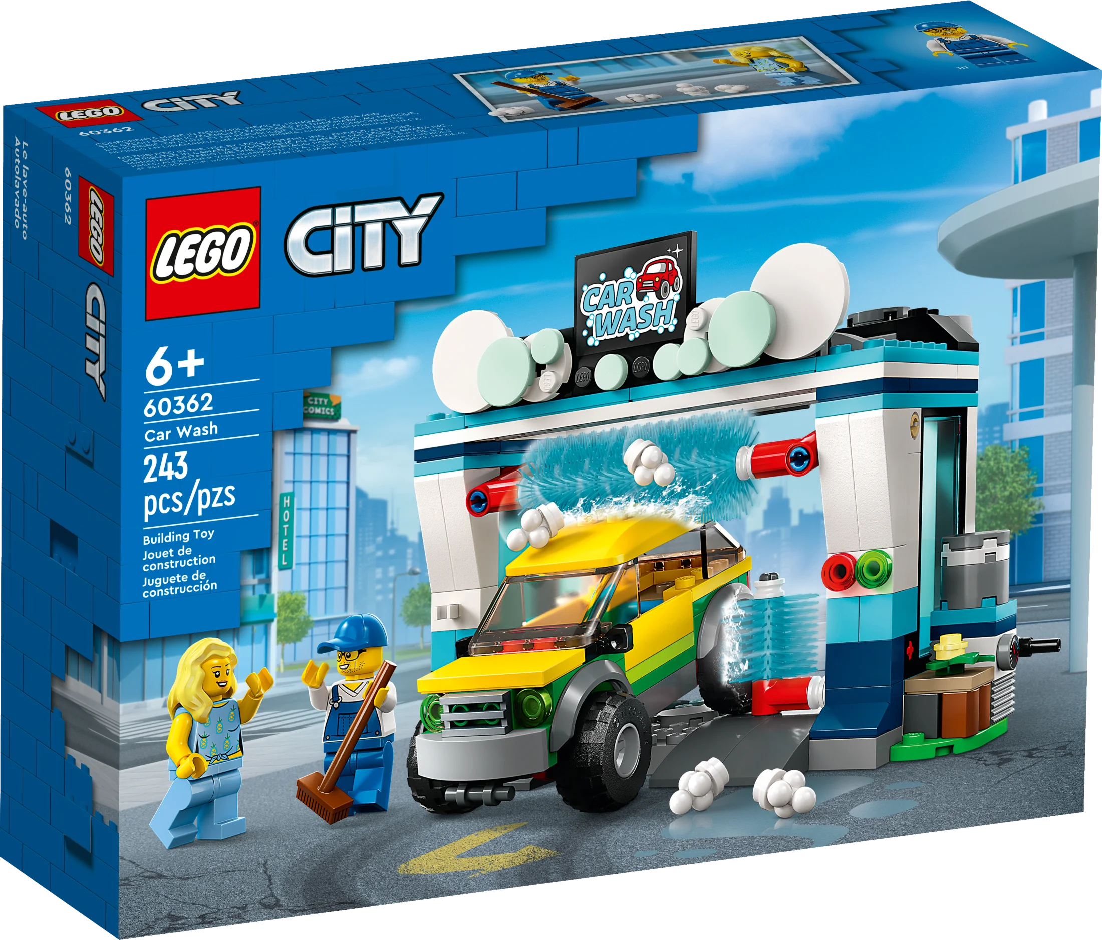 LEGO City Car Wash 60362 Building Toy Set, Fun Gift Idea for Kids ages 6+, Features Spinnable Washer Brushes and Includes an Automobile and 2 Minifigures