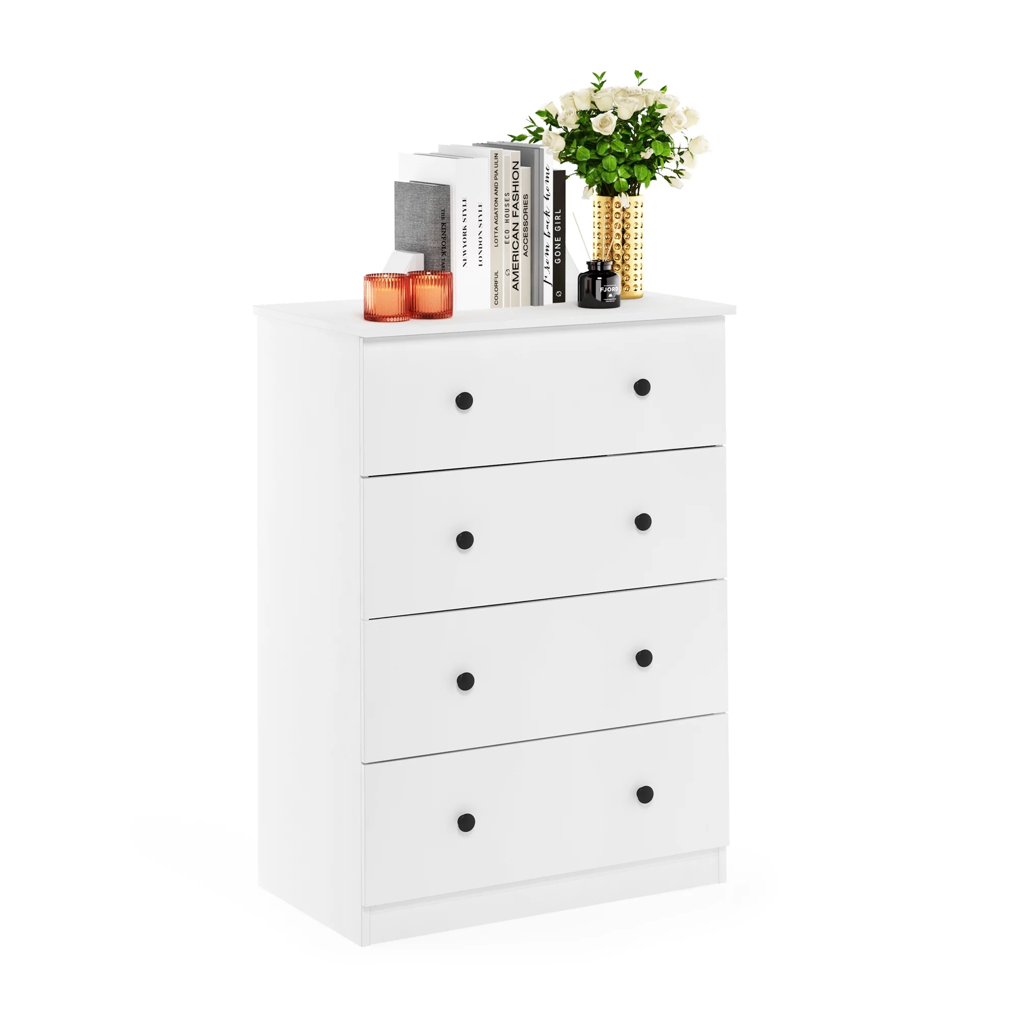 Furinno Tidur Simple Design 4-Drawer Dresser, Solid White