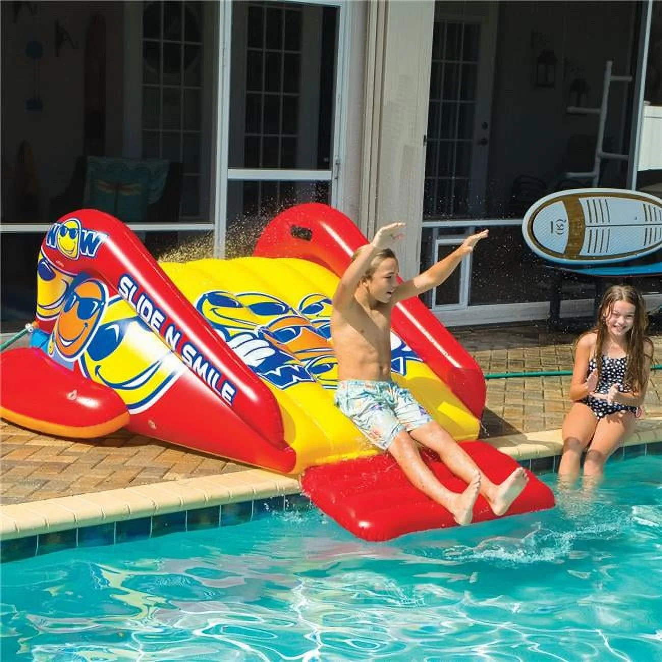 WOW Sports Slide N Smile Inflatable Pool Slide with Sprinklers for Kids and Adults