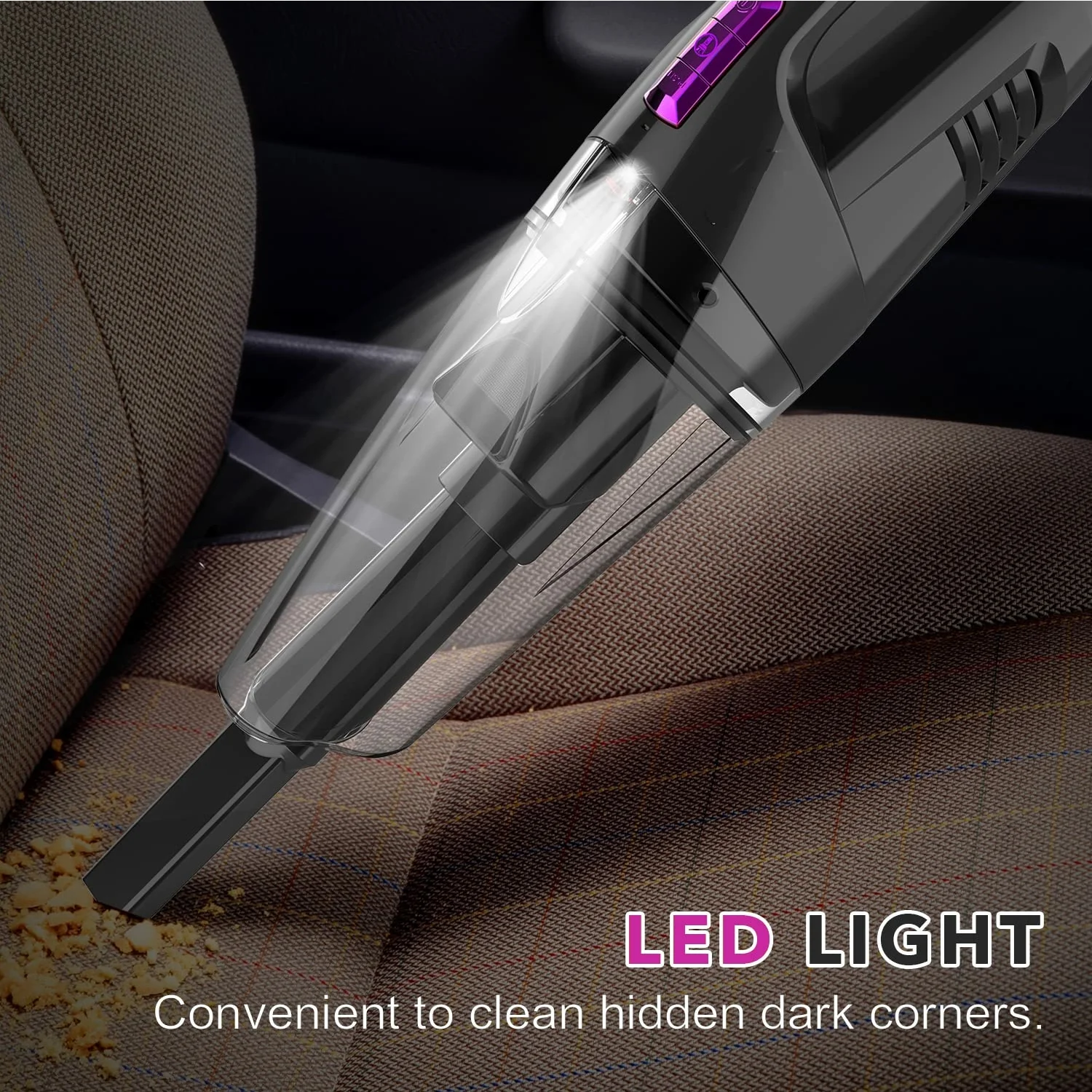 WHALL Cordless Handheld Vacuum, Wet/Dry Cleaner with 8500PA Suction, LED Light, Lightweight/Portable