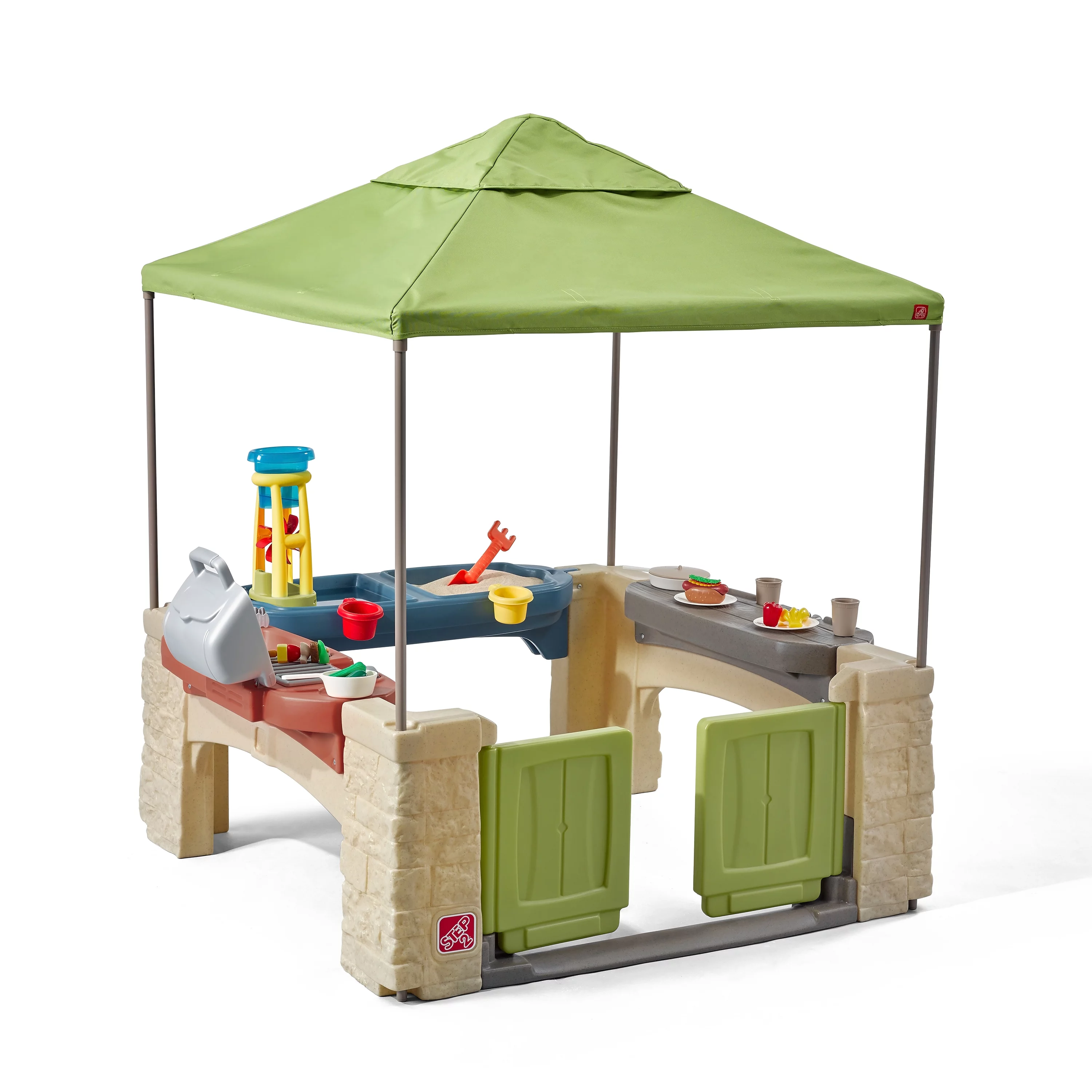 Step2 All-Around Playtime Patio with Canopy with 16 Play Accessories Playhouse Kids Outdoor Toys