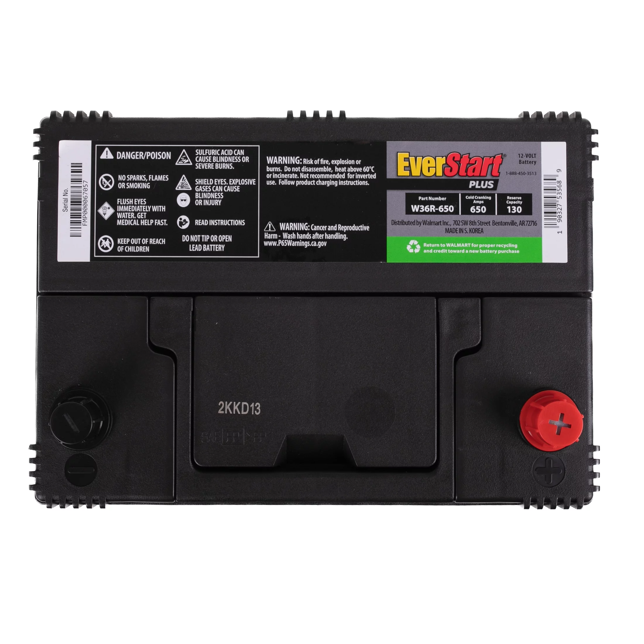 EverStart Plus Lead Acid Automotive Battery, Group Size 36R-3 (12 Volt/650 CCA)