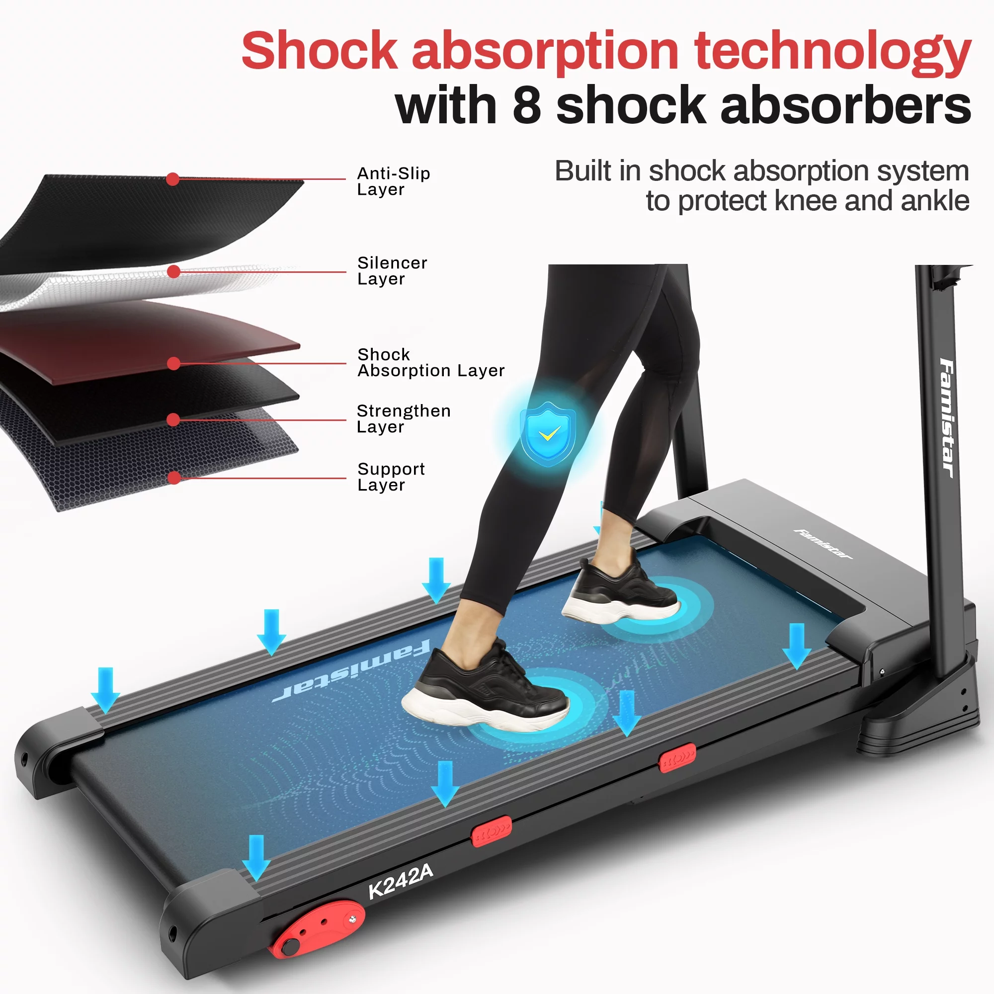 Famisar 2.5 HP Treadmill with 12% Incline, 8 MHP Electric Treadmill Running Machine with LED Display, Heart Rate for Home Use, 265 LBS Weight Capacity