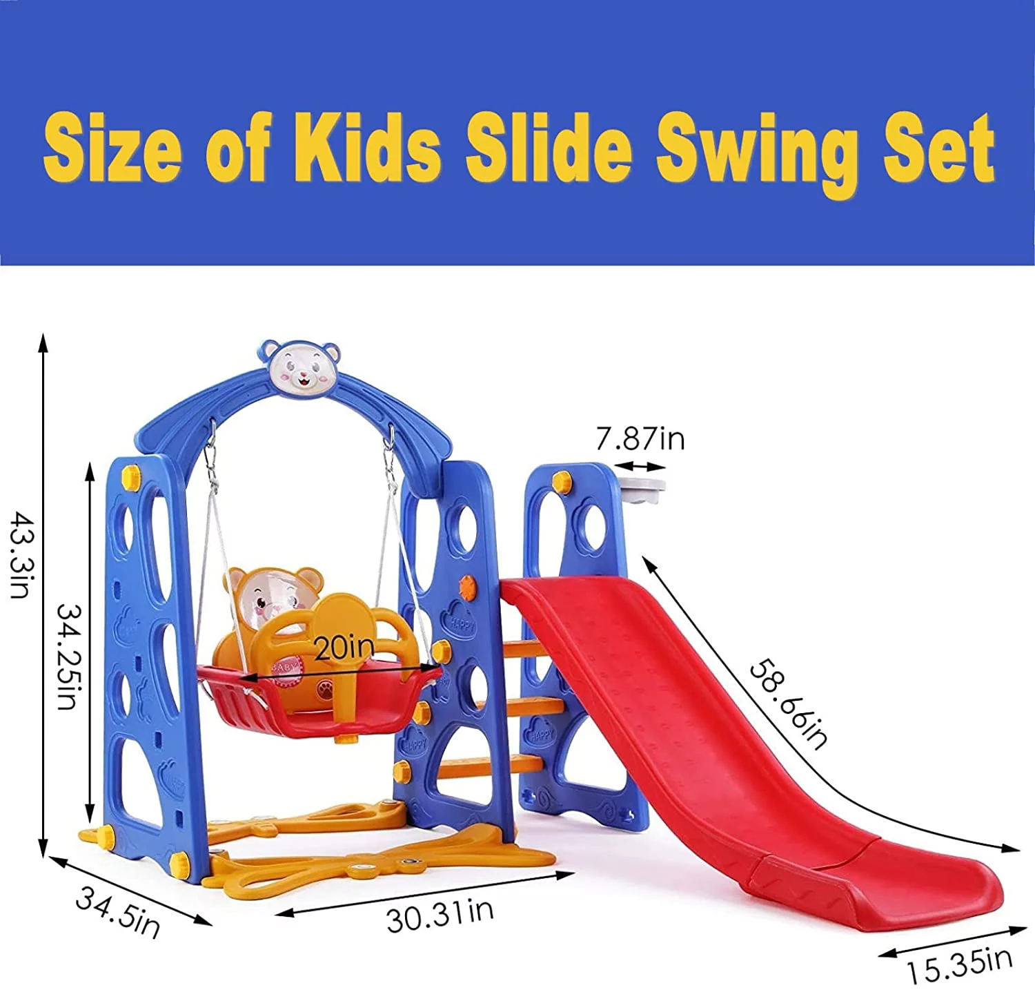 Increkid Kids Slide and Swing Set, Toddler Climber Baby Slide Playset W/ Basketball Hoop