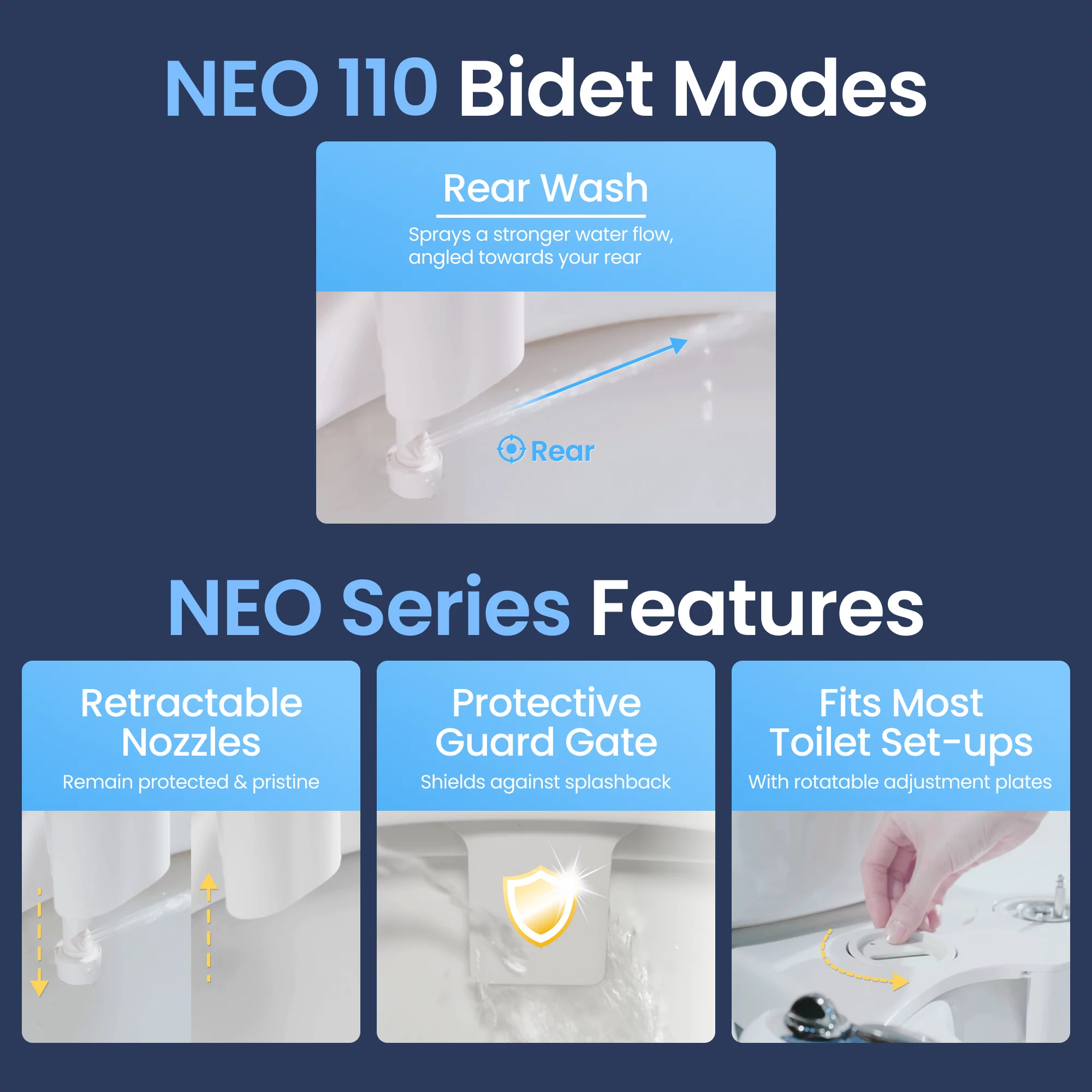 LUXE Bidet NEO 110 – Non-Electric Bidet Attachment, Adjustable Water Pressure, Rear Wash (Blue)