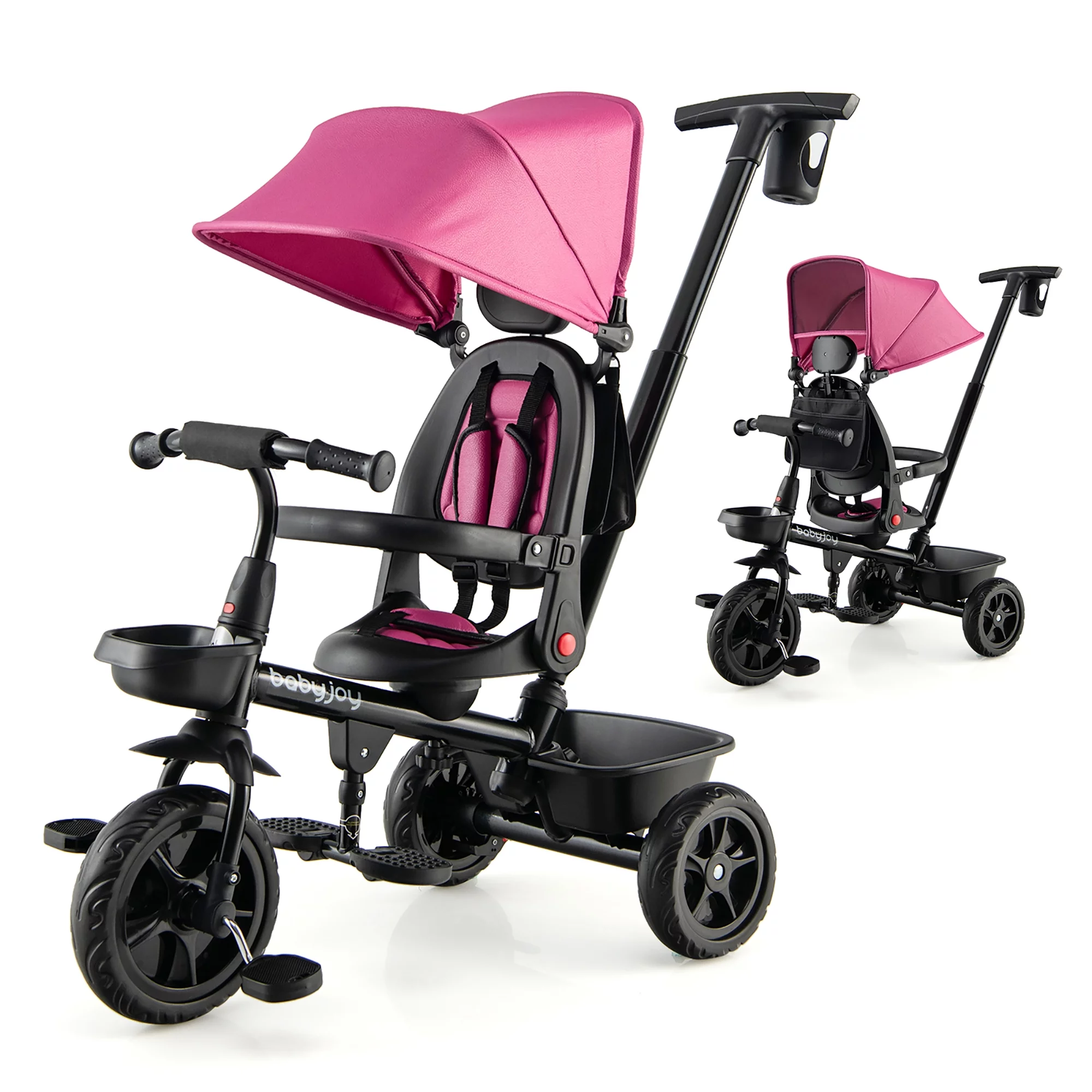 Babyjoy 4-in-1 Toddler Tricycle Reversible Baby Trike W/ Height Adjustable Push Handle