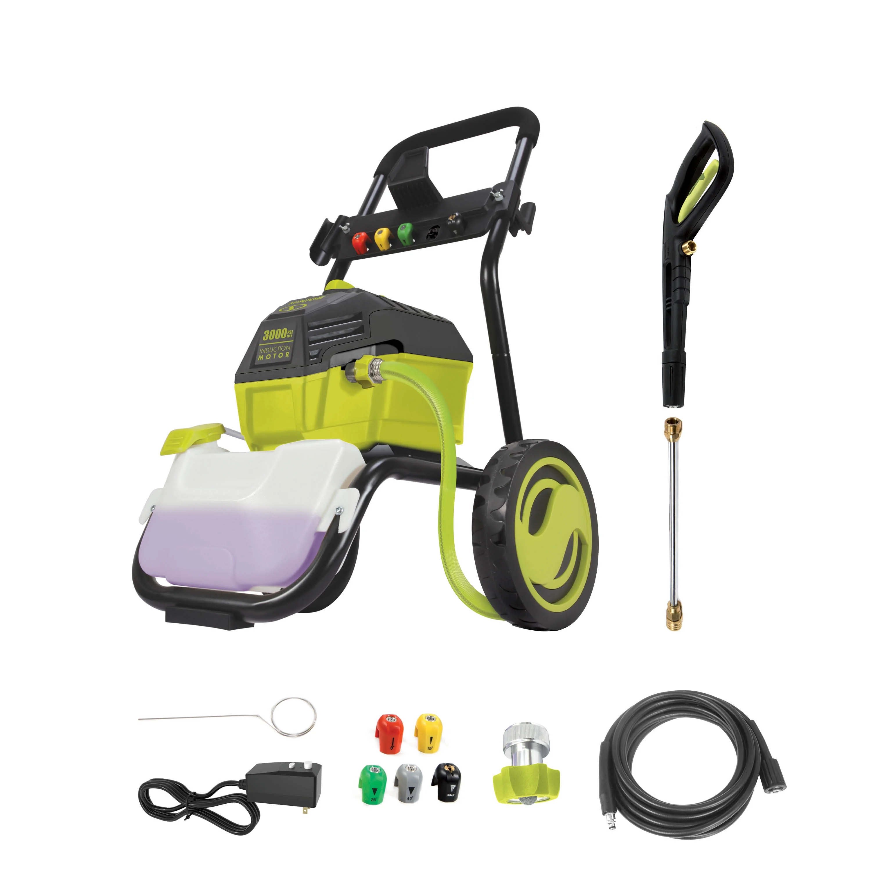 Sun Joe Electric Pressure Washer, Brushless Induction Motor, Quick Connect Nozzles & Extension Wand