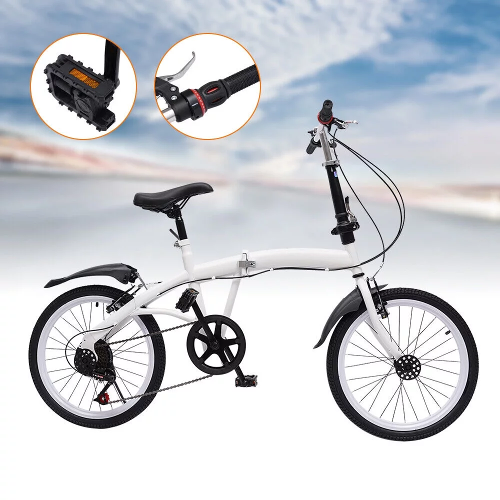 20-inch Adult Folding Bike Lightweight Bicycle 7 Speed Men Women Cycling White