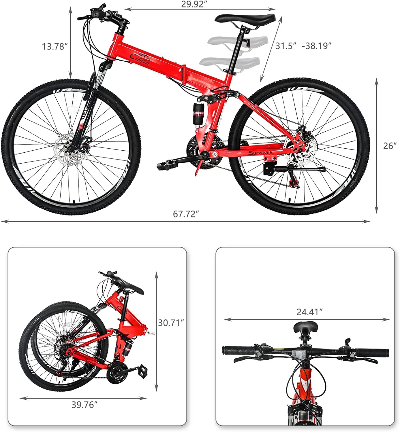 QXDRAGON 26″ Folding Mountain Bike, 21 Speed Foldable MTB Mountain Bicycle High Carbon Steel with Double Disc Brake, Front Suspension Anti-Slip for Adult Men & Women’s Outdoor Cycling Bike