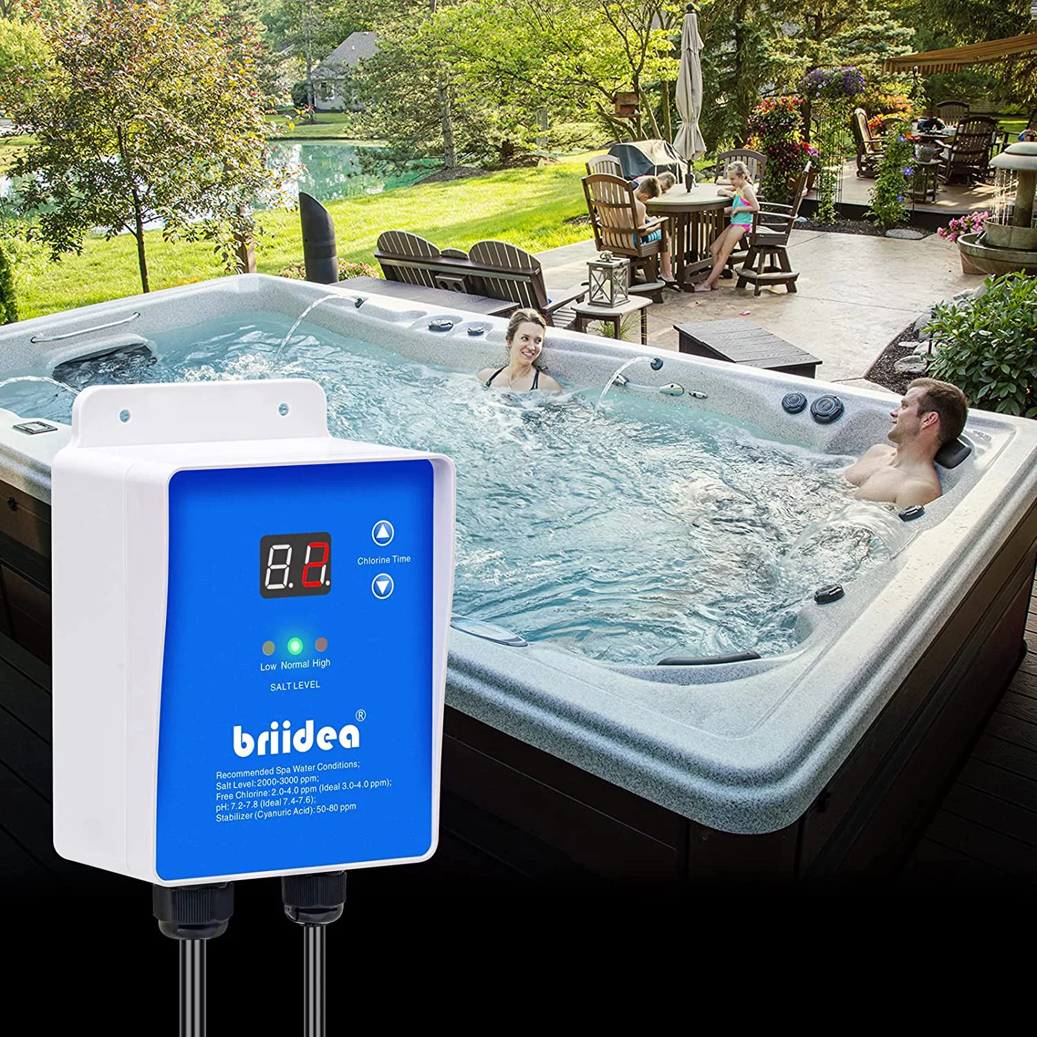 Briidea Chlorine Generator with USA Titanium Salt Cell, for Hot Tubs & Swim Spas, up to 2000 Gallons