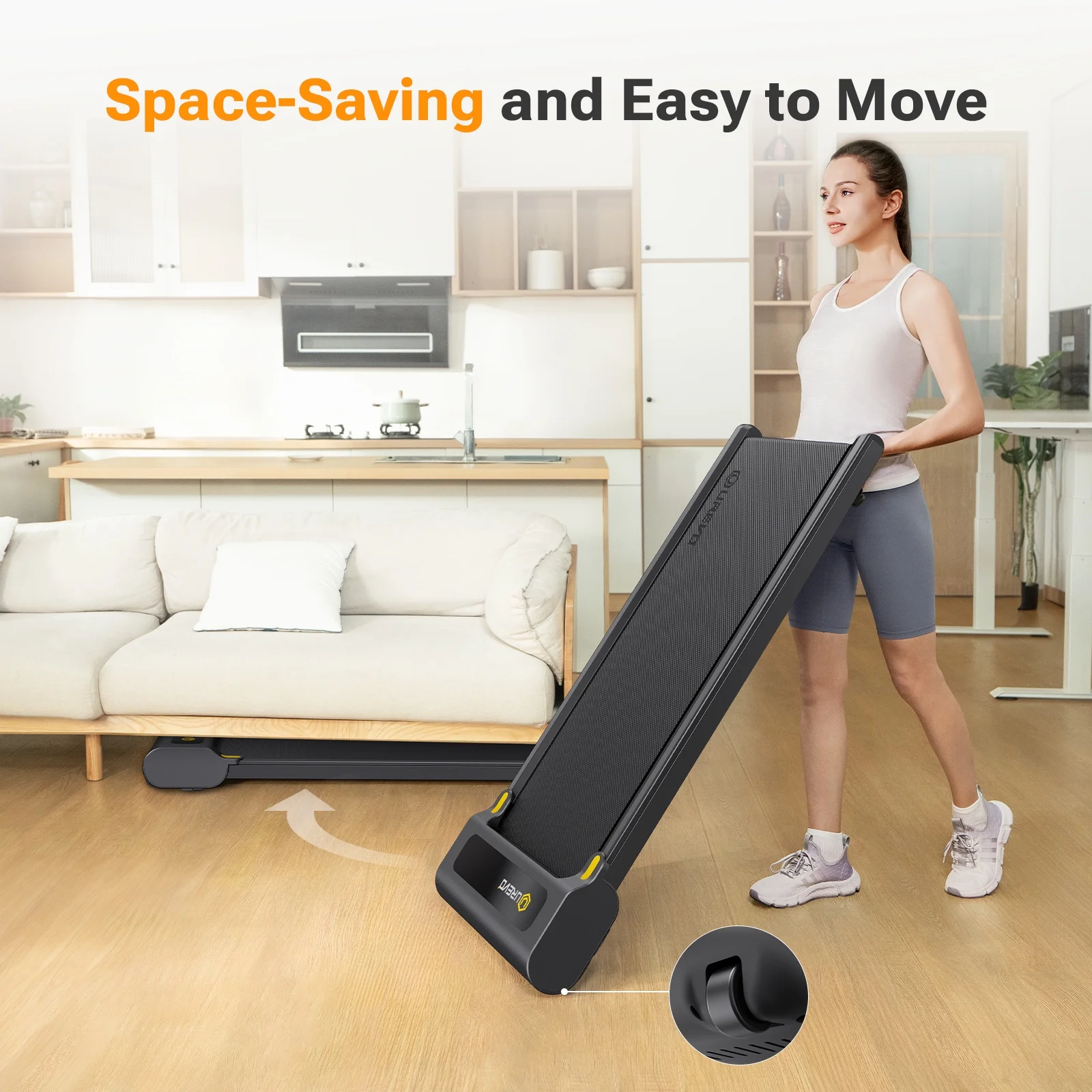 UREVO Walking Pad with Incline, Manual Incline Under Desk Treadmill for Home/Office, 3% Inclined, 265lbs Weight Capacity