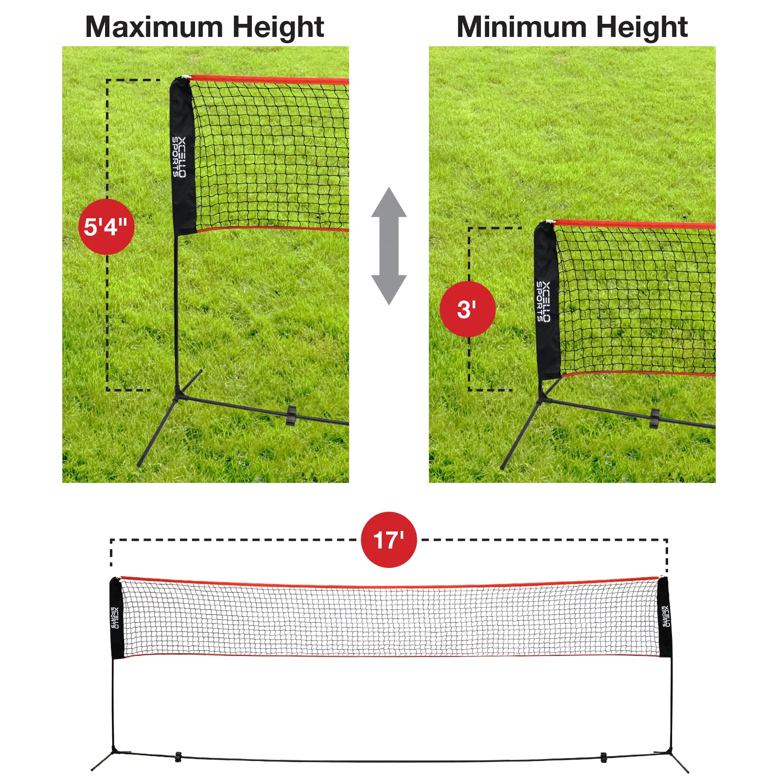 Xcello Sports Complete Badminton Set For Backyard – Includes 17-Foot Foldable Net, 4 Rackets, 6 Shuttlecocks, and Carry Bag