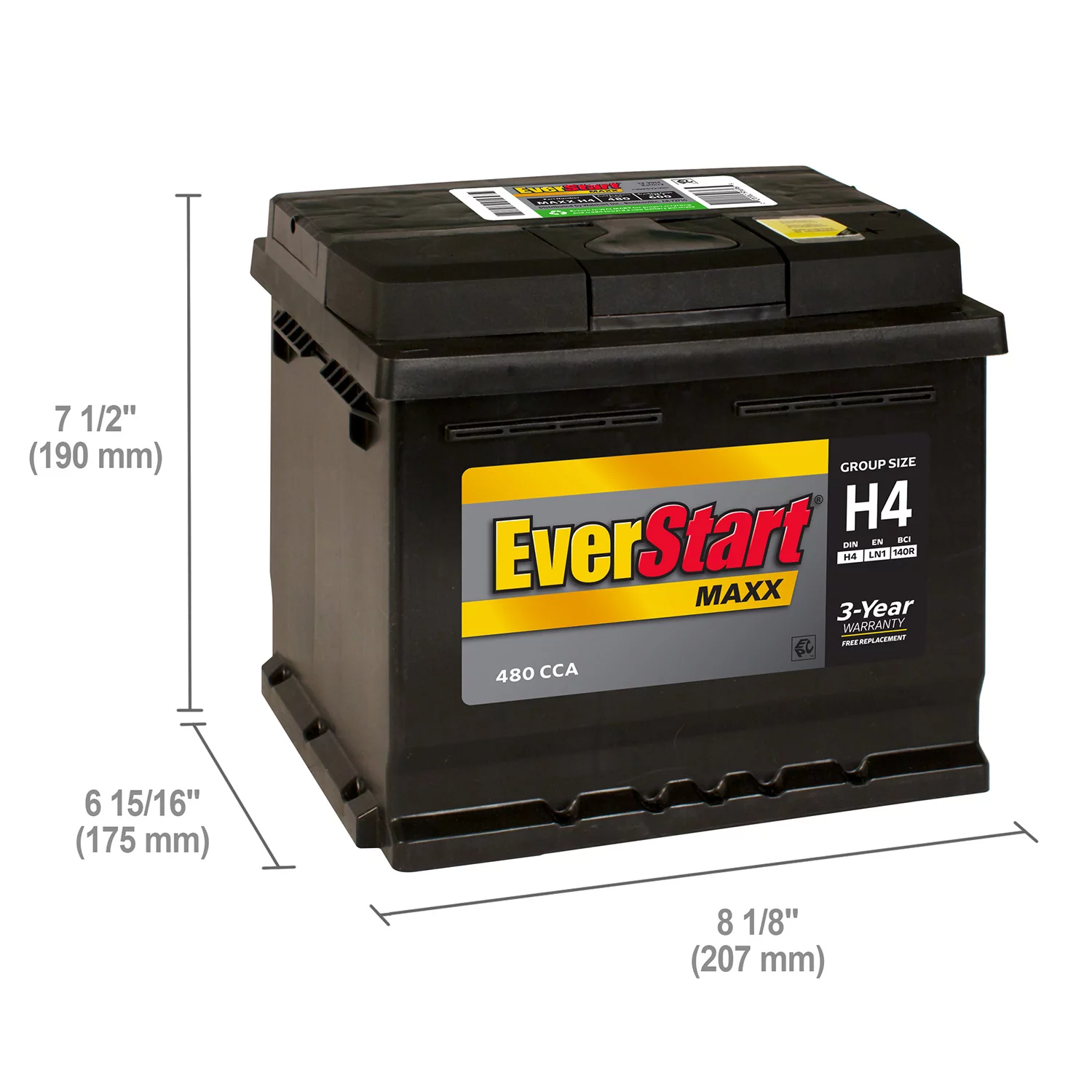 EverStart Maxx Lead Acid Automotive Battery, Group Size H4 / LN1 / 140R 12 Volt, 480 CCA