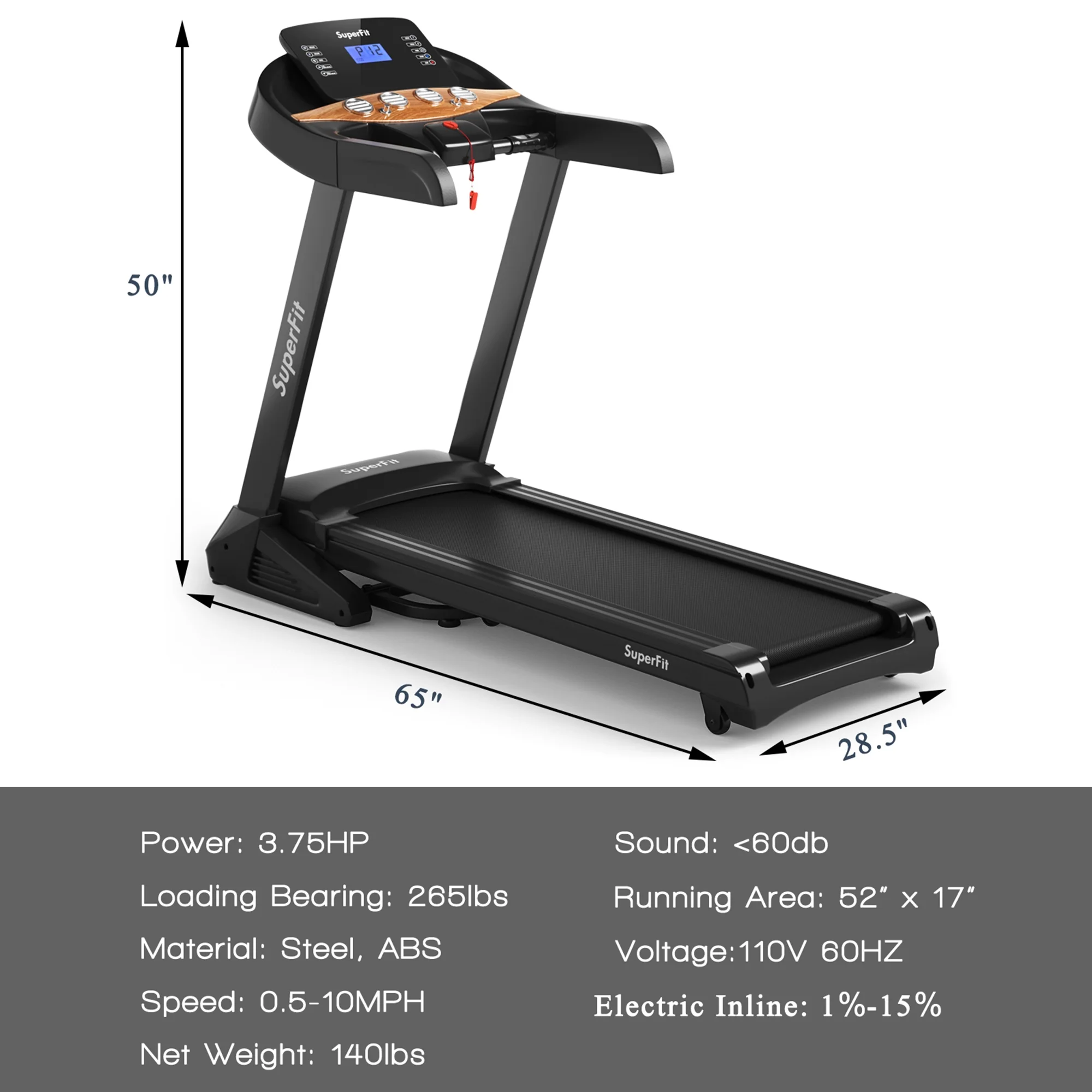 Gymax 3.75HP Folding Treadmill Running Jogging Machine w/ 15% Automatic Incline