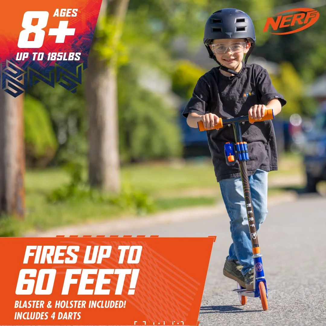 Nerf Scooter with Detachable Blaster for Any Child 8 and Up 185lb Weight Limit, 9lb Assembled Weight