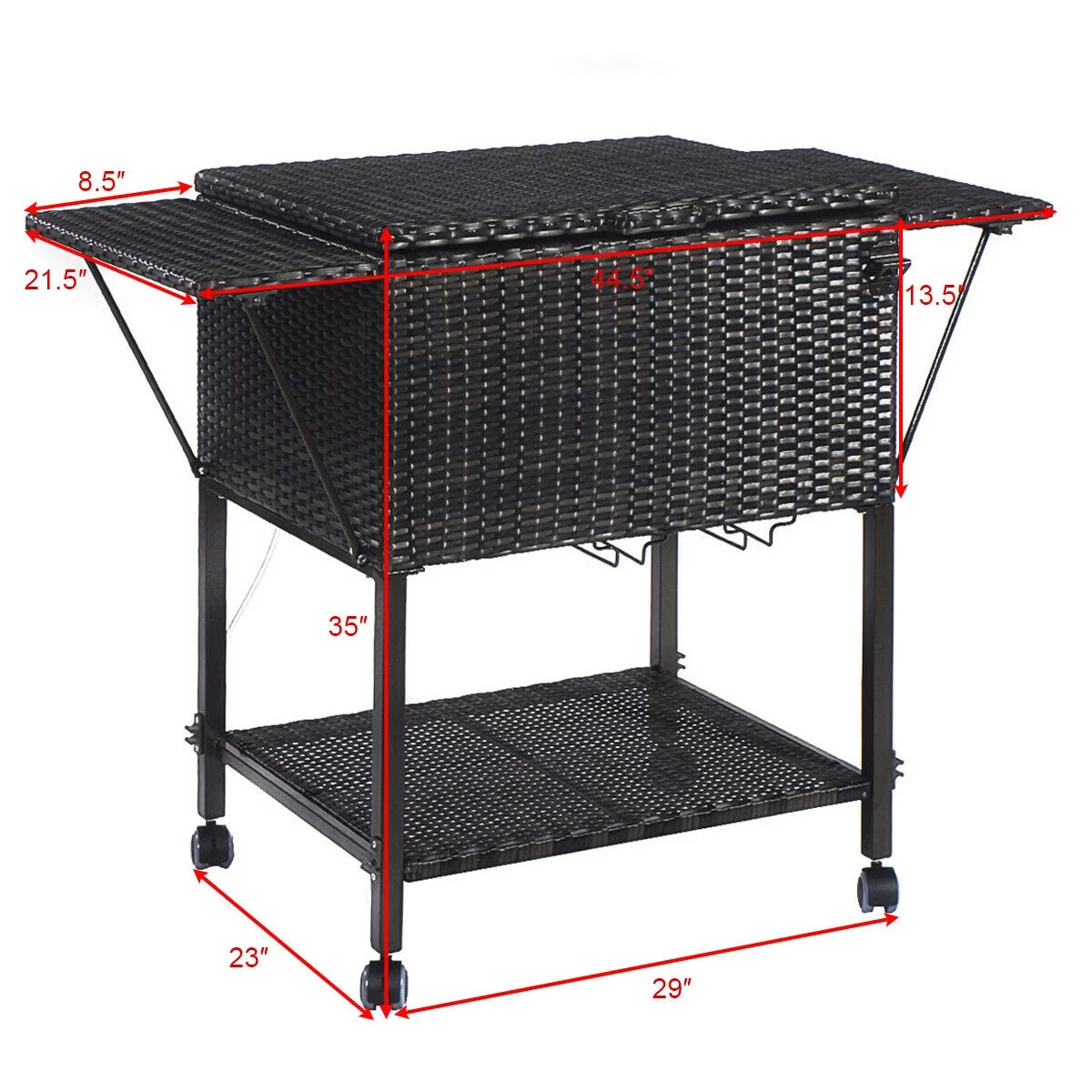 Patiojoy Outdoor Patio Rattan Wicker Cooler Cart Trolley Ice Drink Galvanize Steel