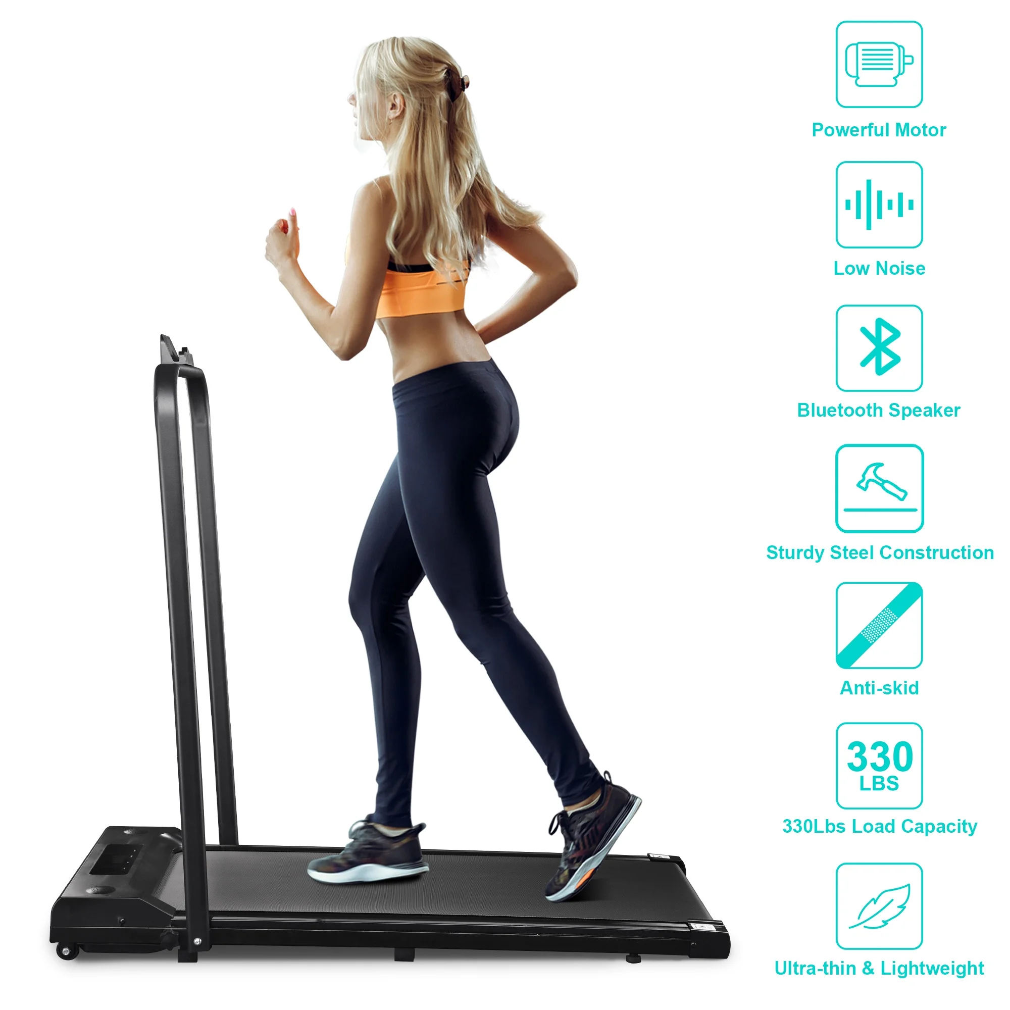 Yescom Foldable 2 in 1 Treadmill Under Desk Compact Motorized  Running Jogging Machine 1.5 HP