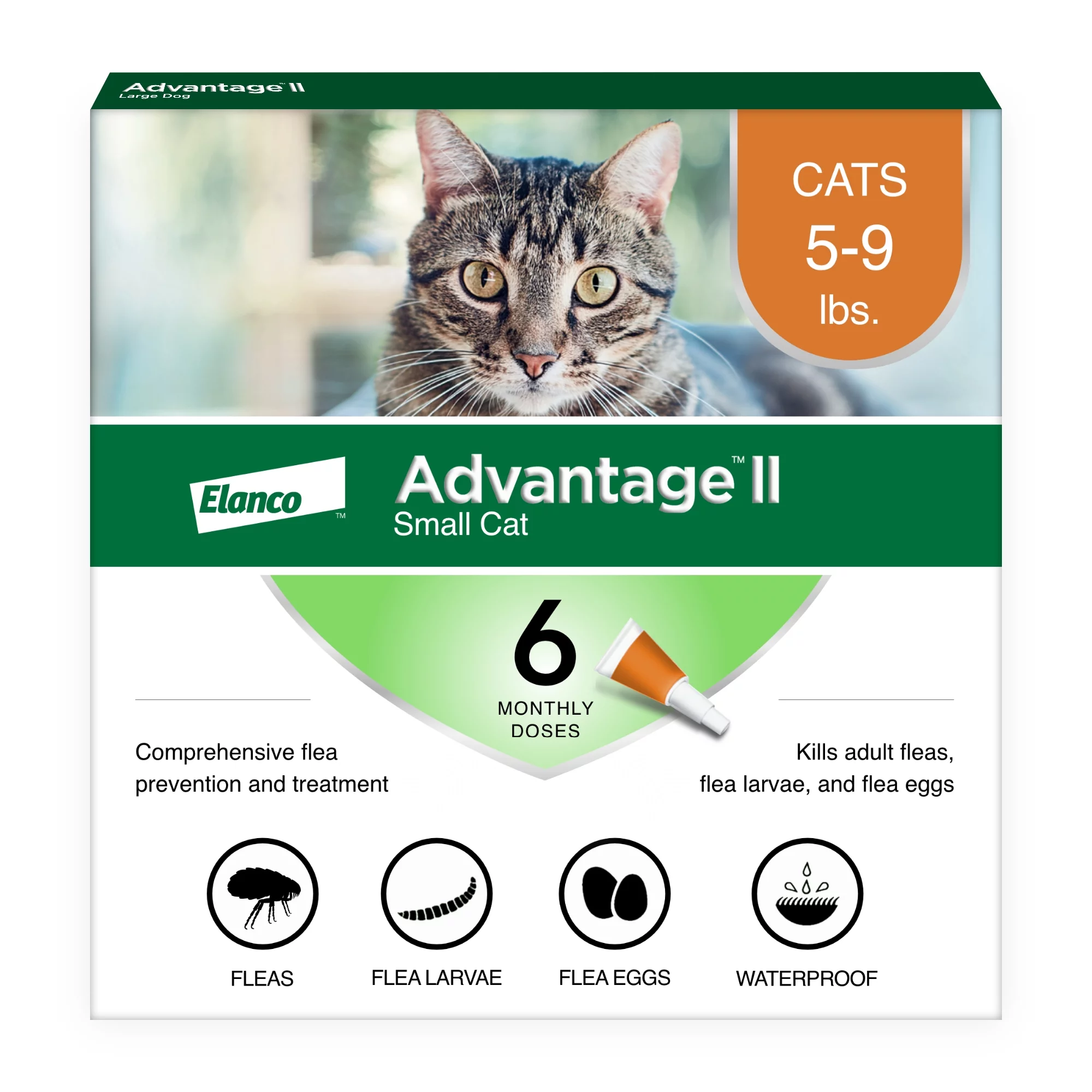 Advantage II Vet-Recommended Flea Prevention for Small Cats 5-9 lbs, 6-Monthly Treatments