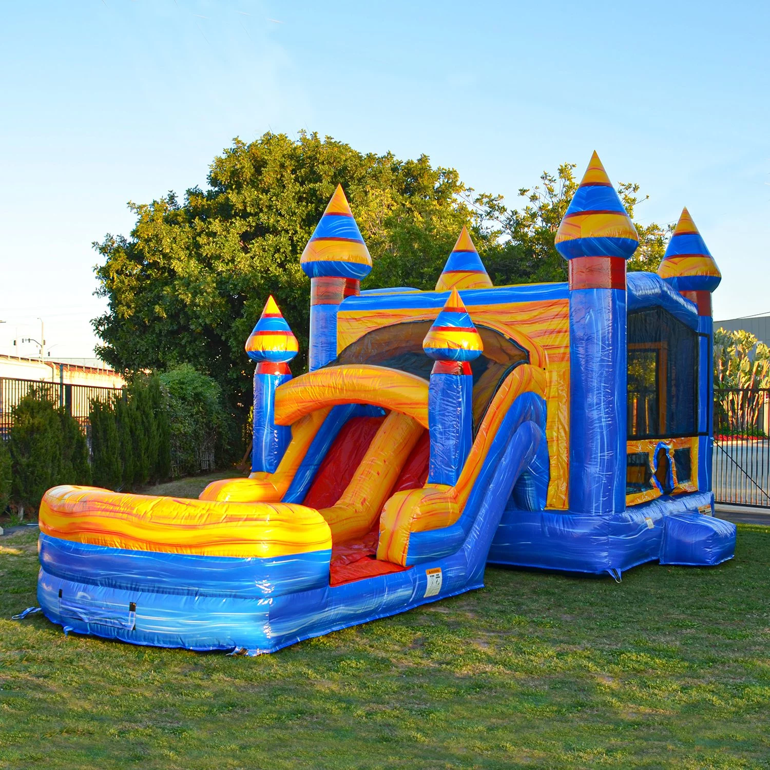 JumpOrange Commercial Grade Inflatable Jumpy Bounce with Two Slides, for Adults and Kids, Wet Dry Use, Includes Heavy Duty Blower, Stakes and Storage, Blowup Playset