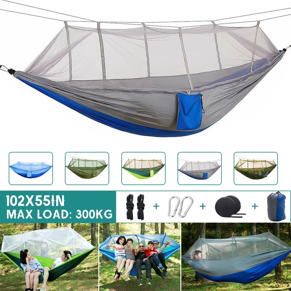 Camping Hammock with Mosquito Net, Portable Double/Single Travel Hammock Insect Netting 210T Nylon Hammock Swing for Backyard Garden Camping Backpacking Survival Travel (Camo)