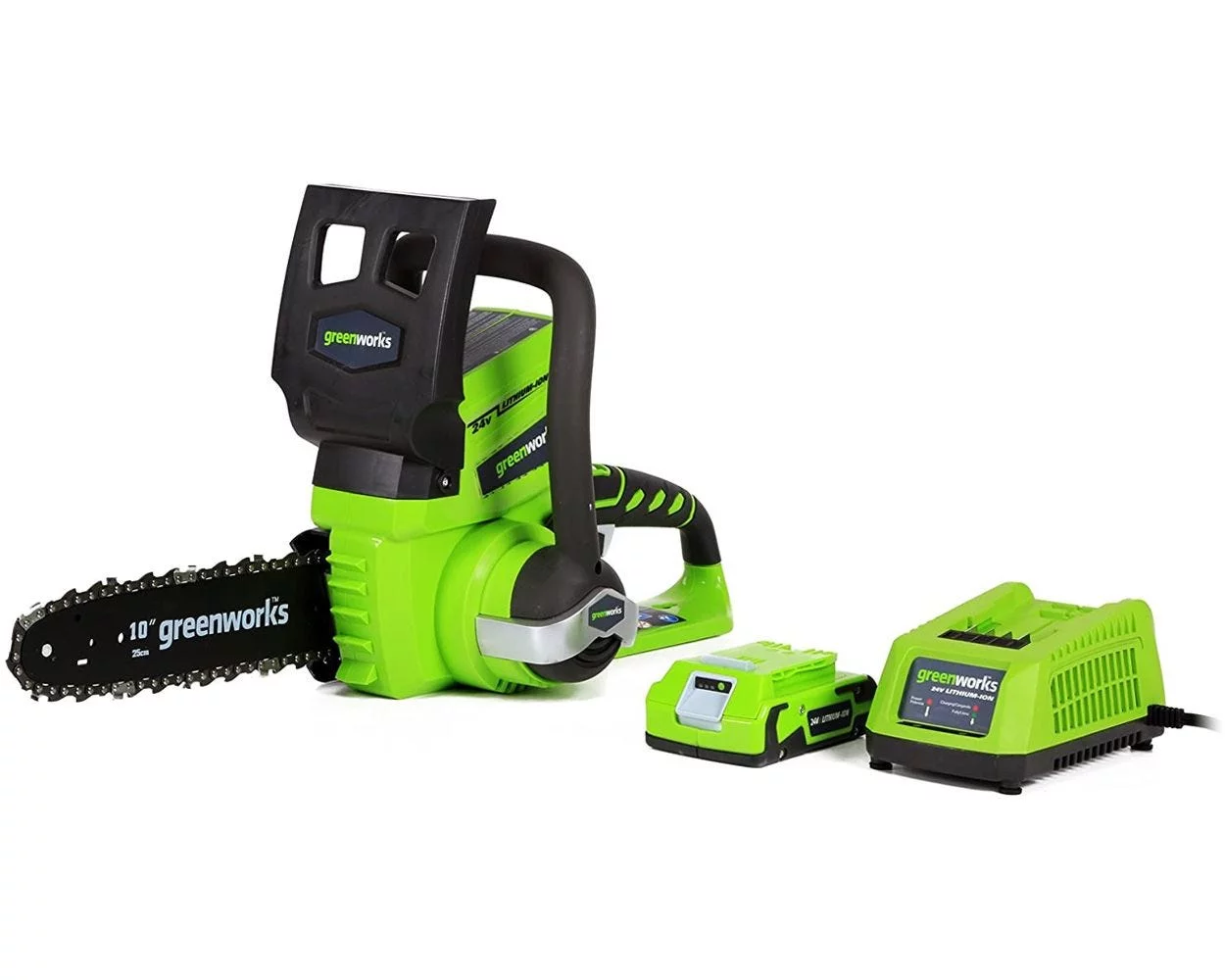 Greenworks 24V 10″ Cordless Chainsaw with 2.0 Ah Battery & Charger 20362