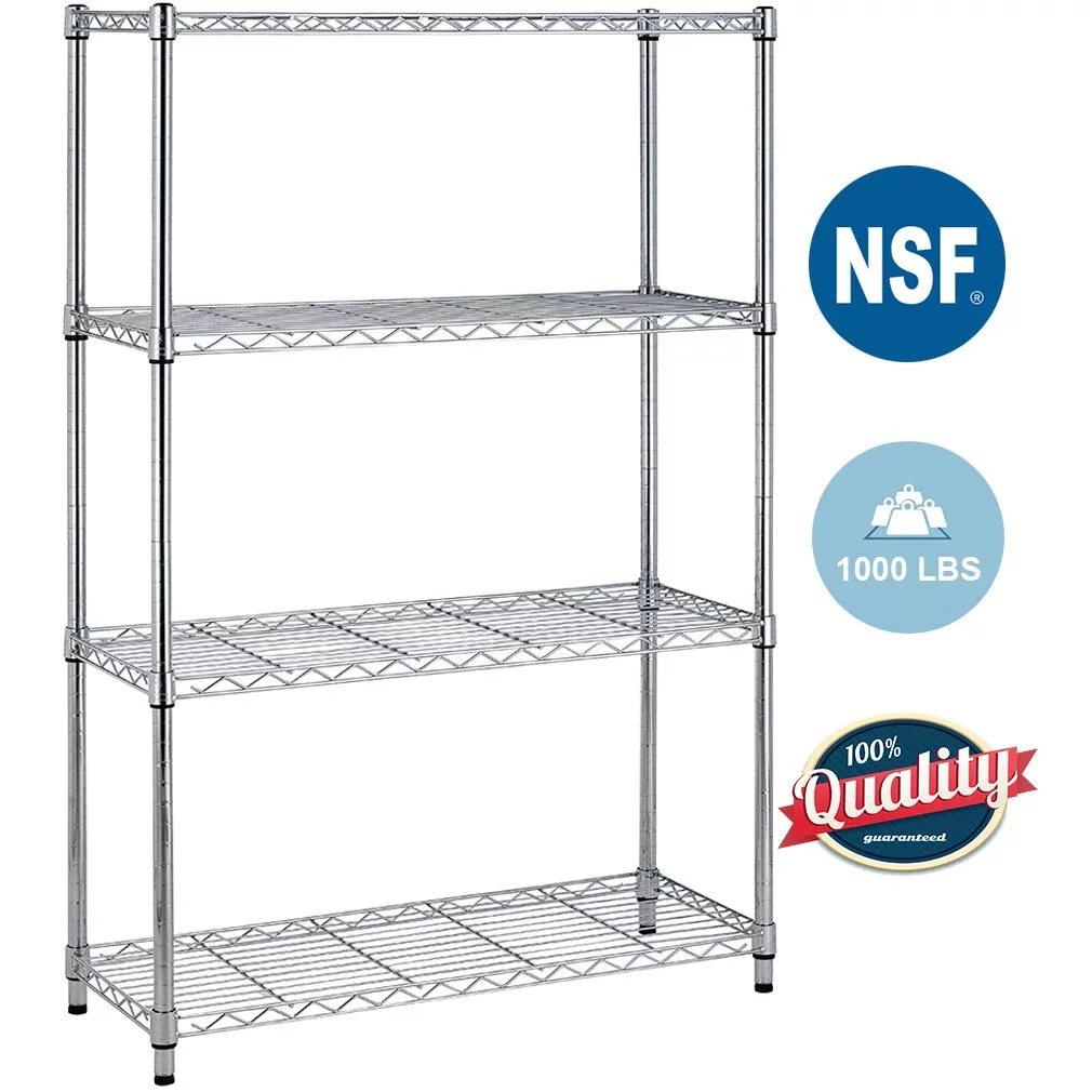 BestOffice 4 Shelf Wire Shelving Unit Garage NSF Wire Shelf Metal Storage Shelves Heavy Duty Height Adjustable for 1000 lbs Capacity Black