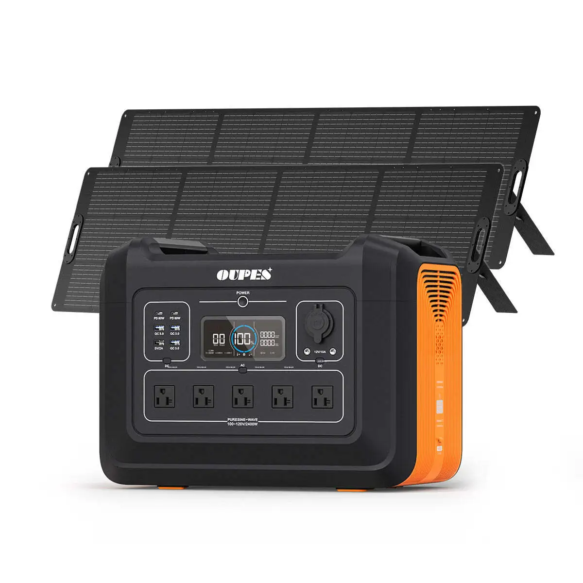 OUPES 2400W Solar Generator with 4*240W Panels Included, 2232Wh Portable Power Station with 5x 2400W AC Outlets for Outdoors Camping RV High-Power Appliances Emergency