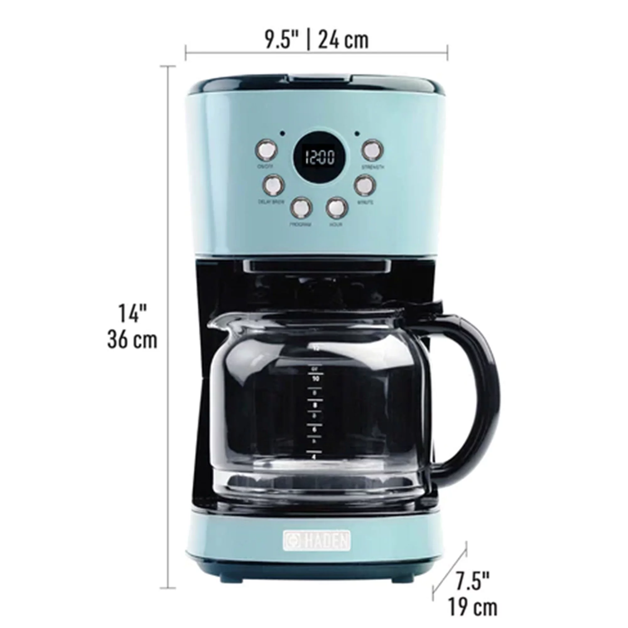 HADEN 12 Cup Programmable Vintage Retro Home Coffee Maker Machine, Light Blue Turquoise