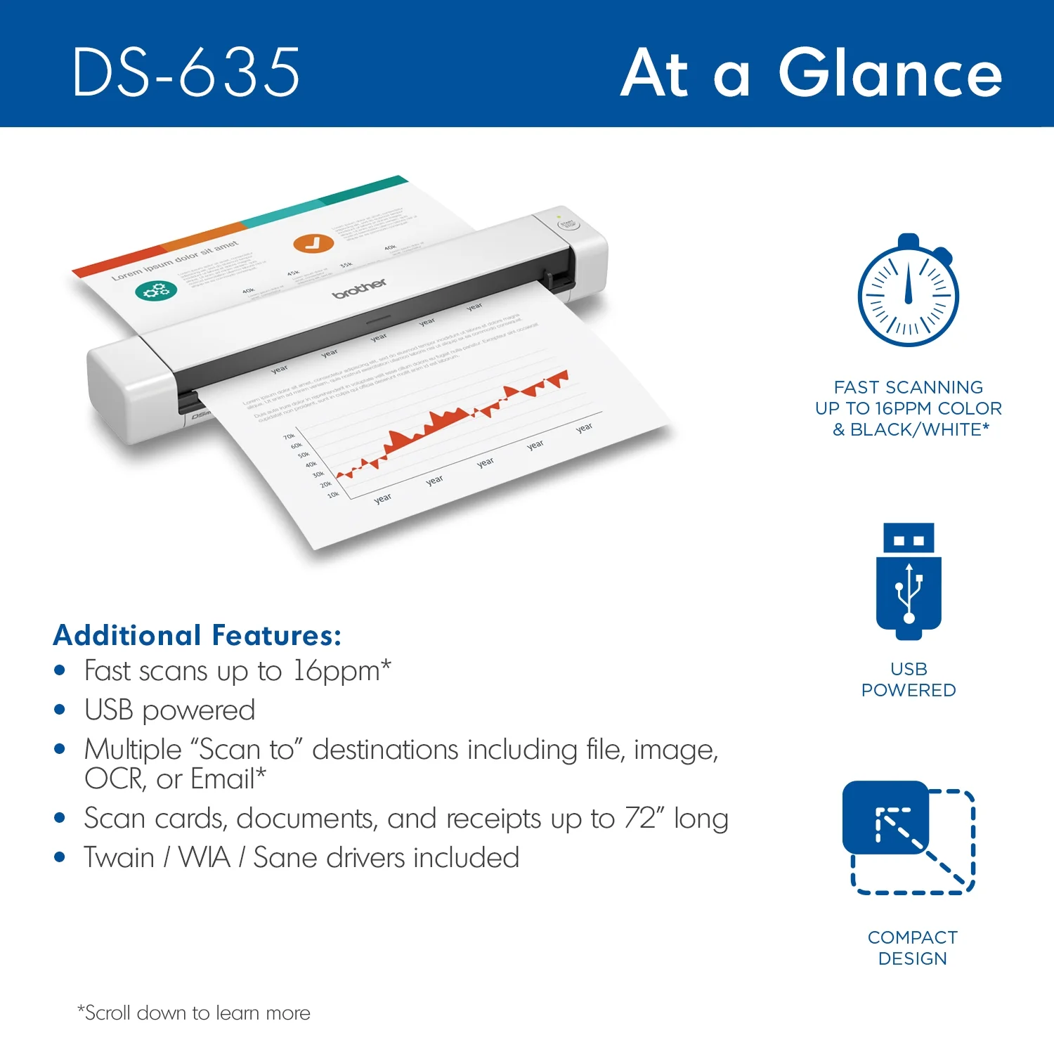 Brother Portable DS-635 Compact Mobile Document Scanner