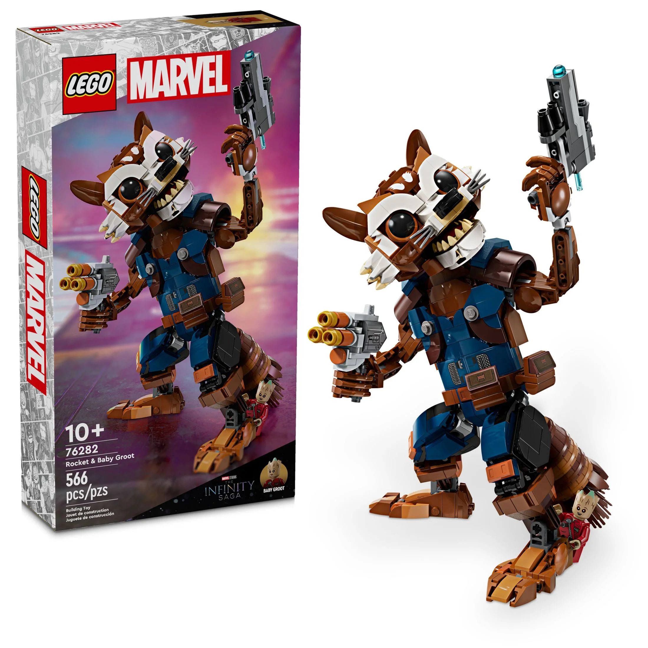 LEGO Marvel Rocket & Baby Groot Minifigure, Guardians of the Galaxy Inspired Marvel Toy for Kids, Buildable Marvel Action Figure for Play and Display, Gift for Boys and Girls Ages 10 and Up, 76282