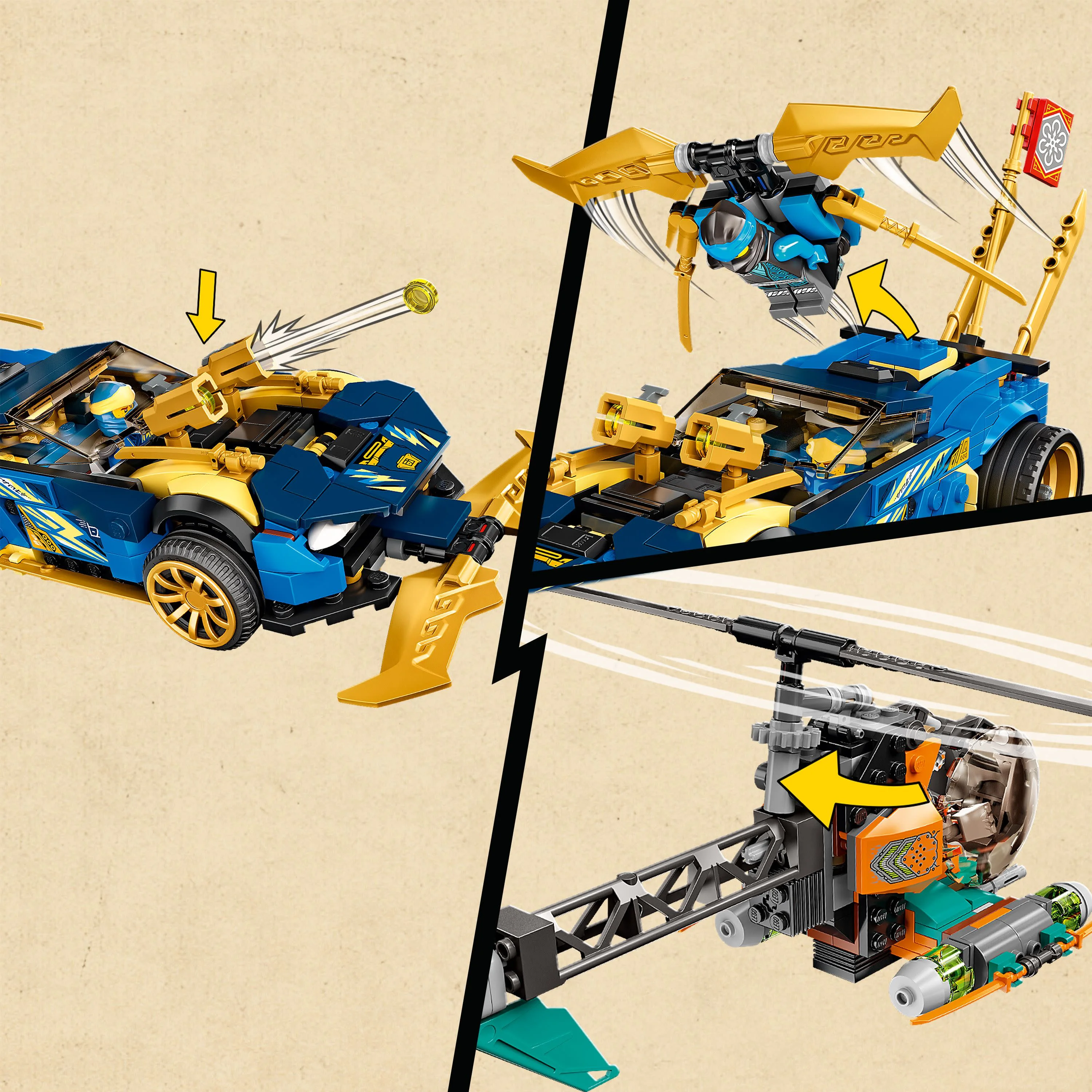 LEGO NINJAGO Jay and Nya’s Race Car EVO Set 71776 with Toy Helicopter and Boa Snake Figure for Kids Ages 7+, Collectible Mission Banner Sets