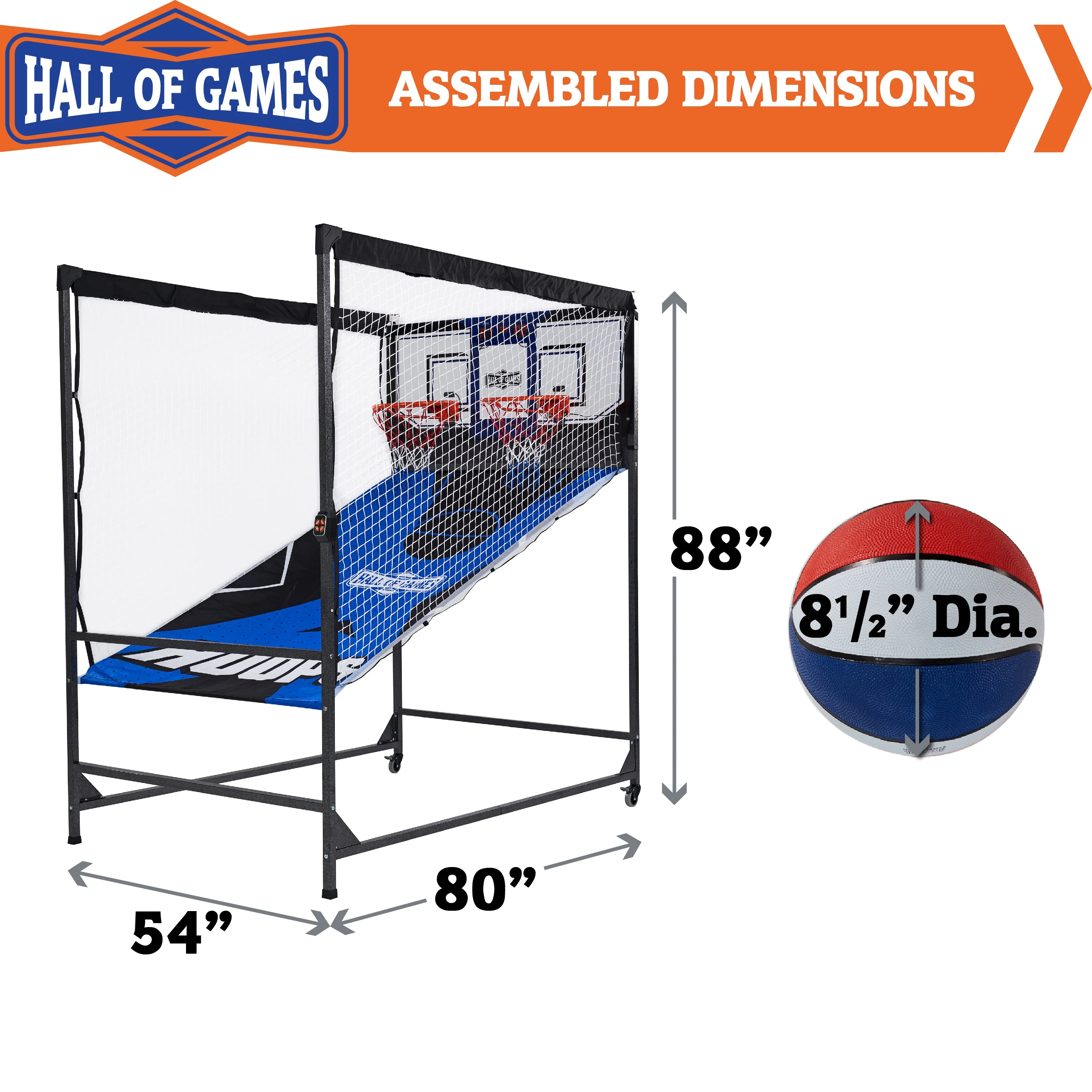 Hall of Games 88?? Indoor Steel Frame Arcade Basketball Game with LED Scorer, Blue