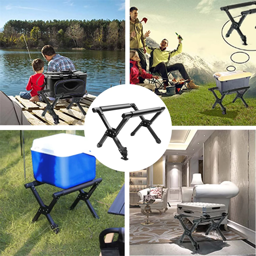 unbranded Ice Box Holder Foldable Picnic Camping Cooler Stand Aluminum Alloy Portable Fishing Party Bucket Bracket with Storage Bag Black