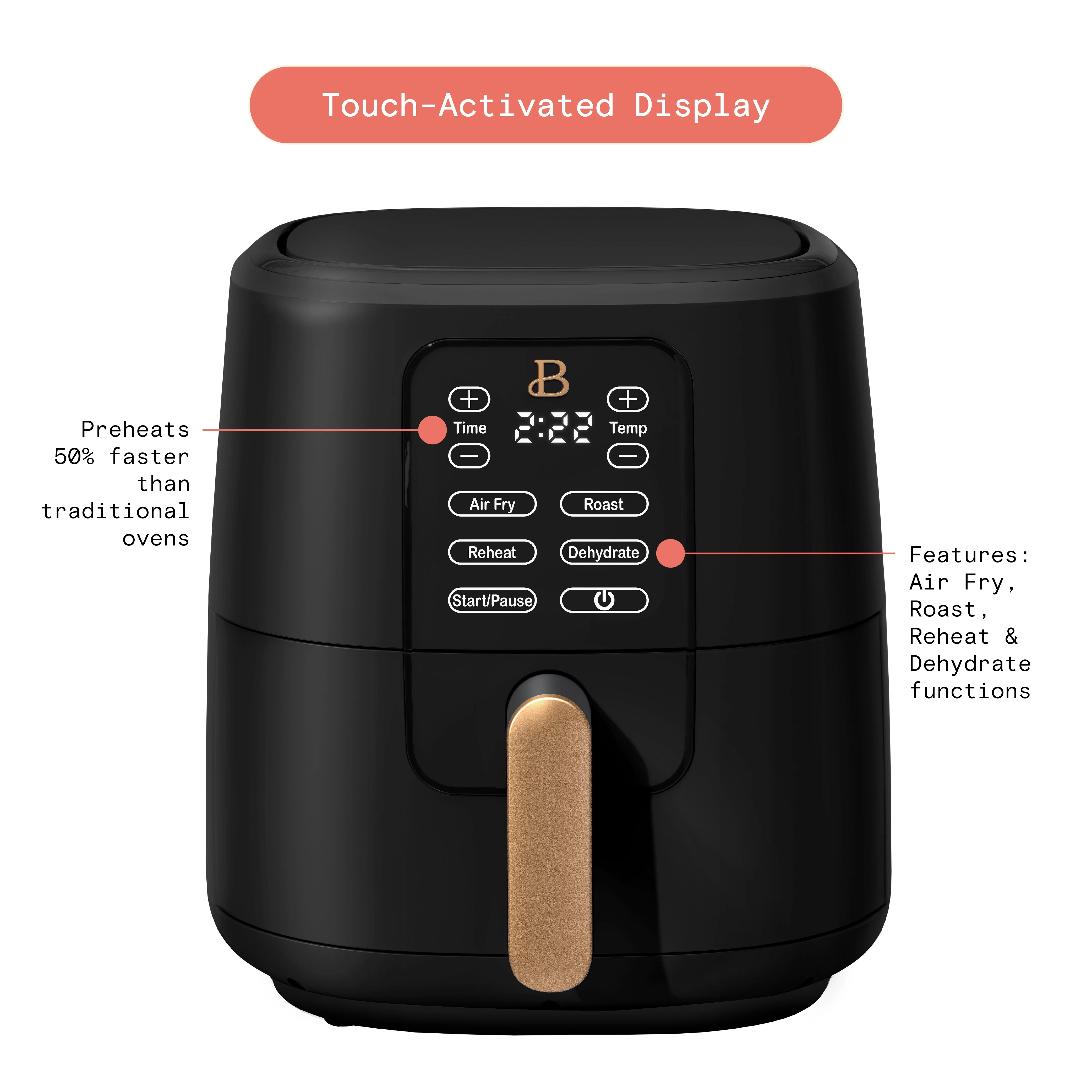 Beautiful 6 Qt Air Fryer with TurboCrisp Technology and Touch-Activated Display, White Icing by Drew Barrymore