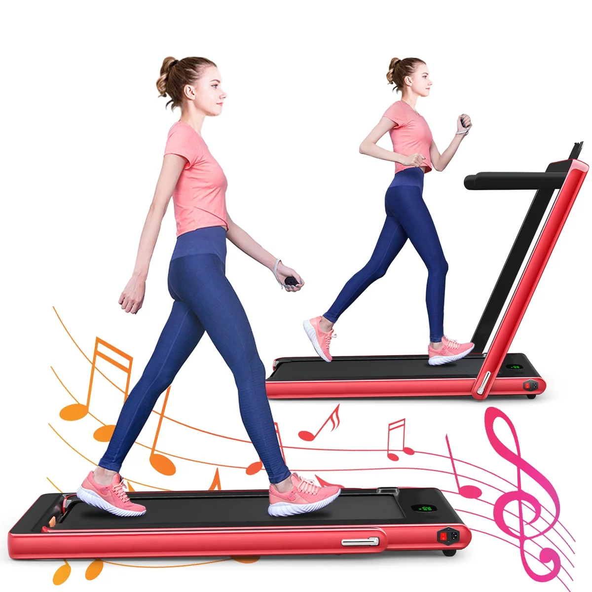 Gymax Motorized Treadmill Folding Under Desk Electric Treadmill W/APP Red