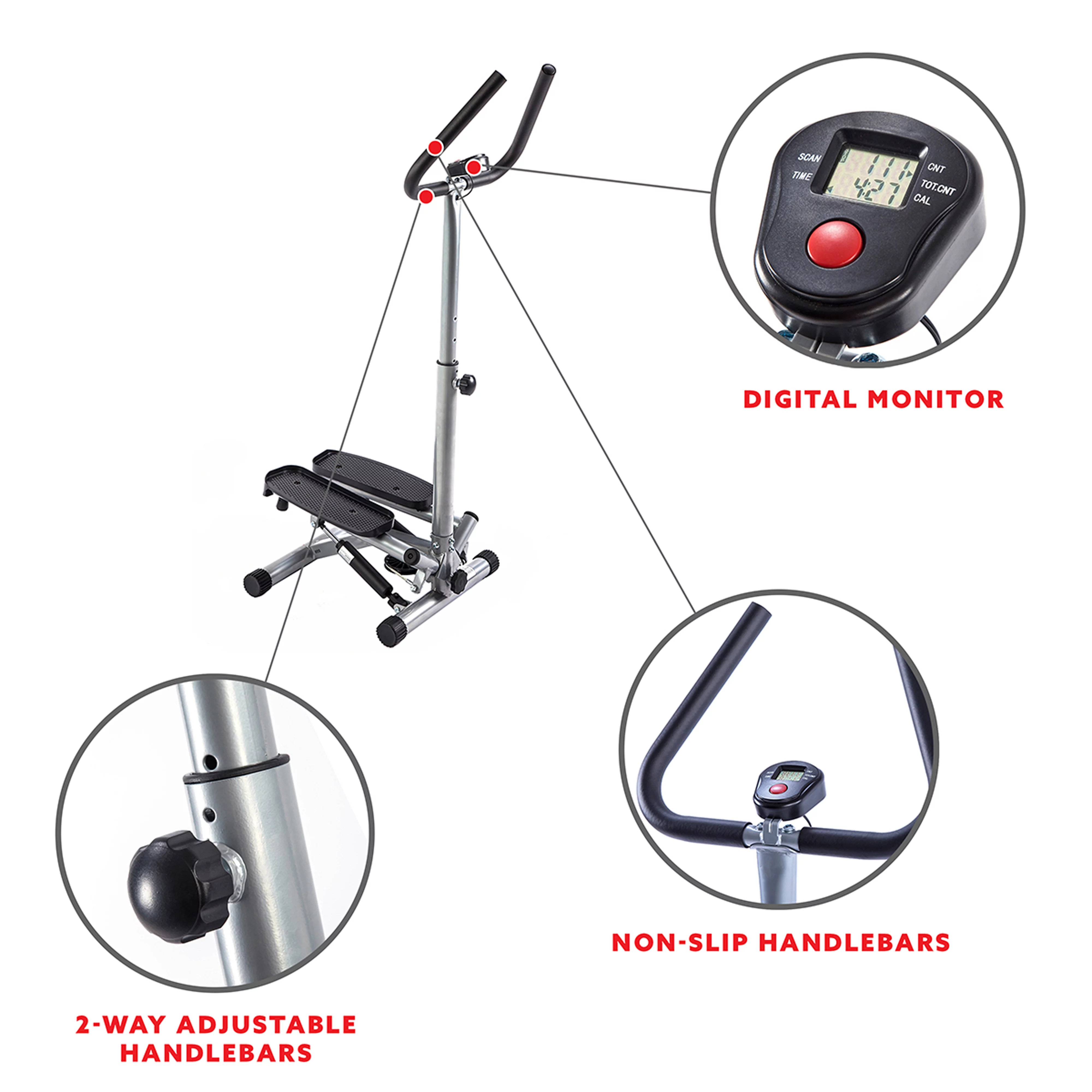 Sunny Health & Fitness Mini Twister, Stair Stepper, Climber Step Machine with Handlebar for Total Body Toning, SF-S020027