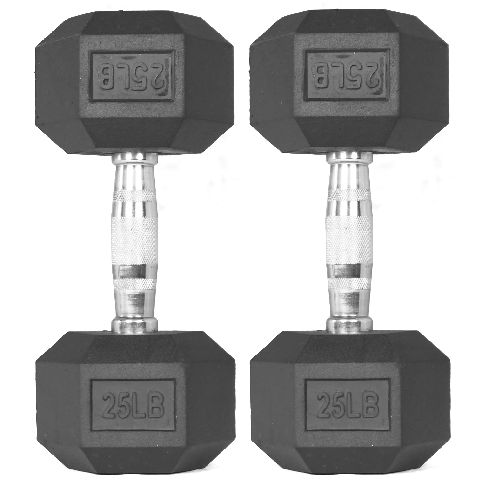 Titan Fitness Pair of 25 lb Black Rubber Coated Hex Dumbbells Weight Training Set, 50 lb