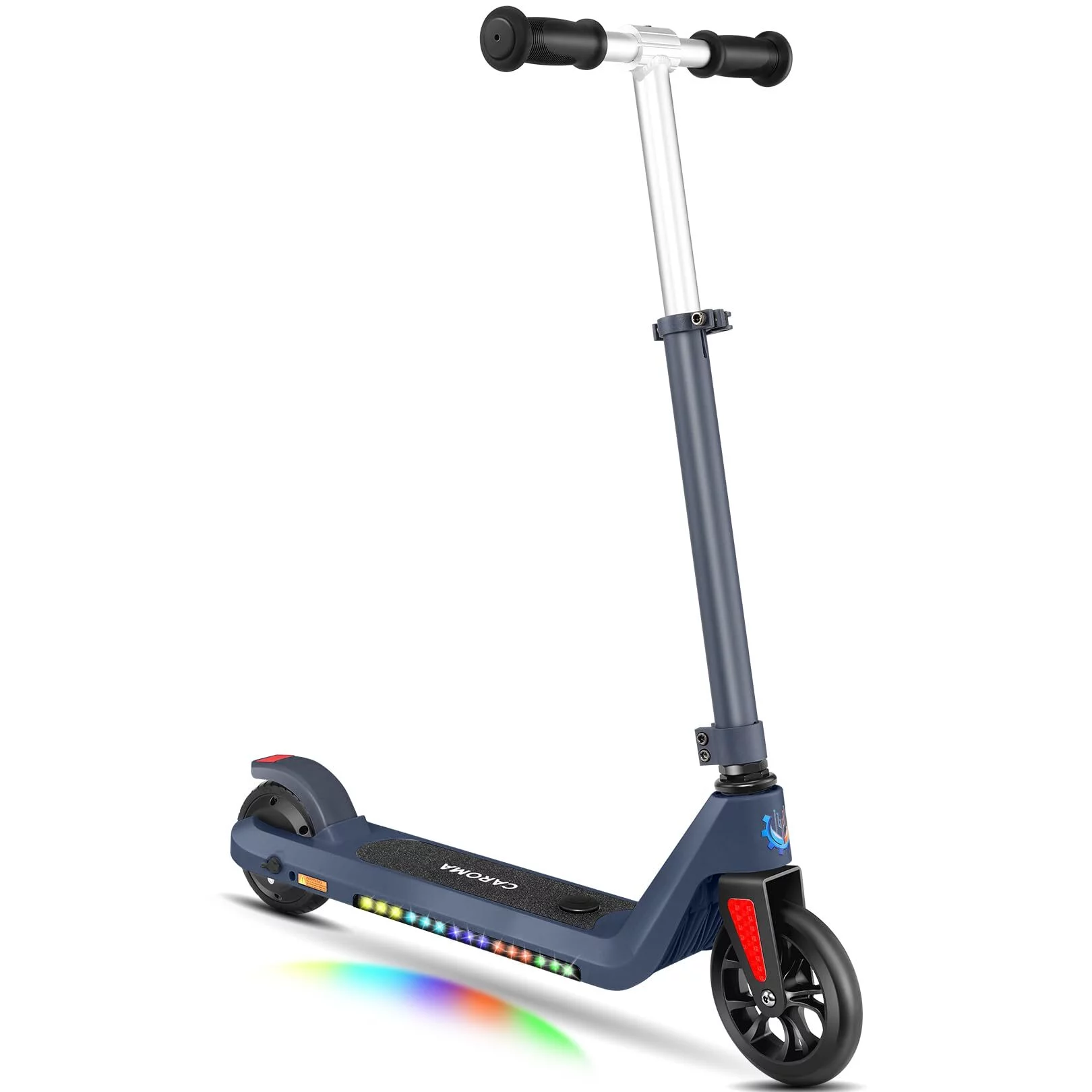 CAROMA Electric Scooter, Foldable Electric Scooter for Kids Ages 8-15, Up to 10 MPH & 7 Miles, LED Display, Colorful LED Lights, Lightweight Kids Electric Scooter