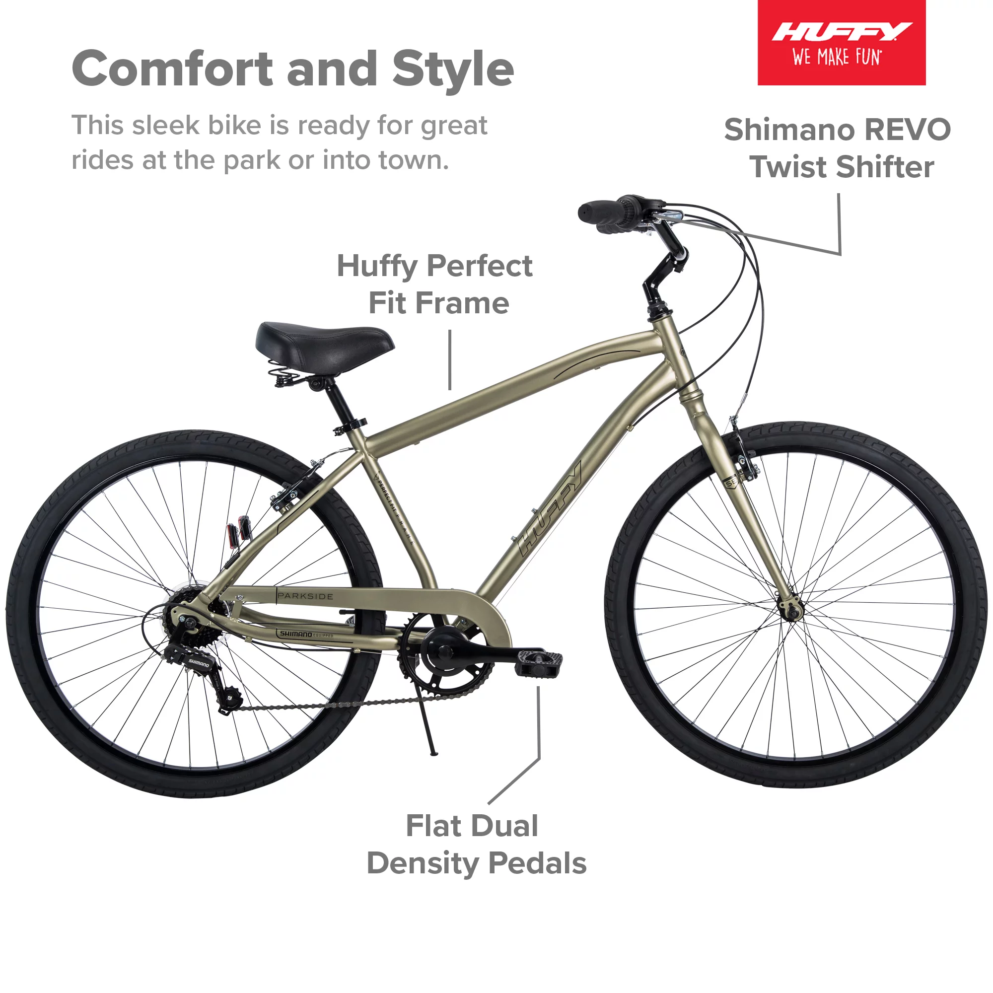 Huffy 27.5″ Parkside SE Men’s Comfort Bike with Perfect Fit Frame,  Green Sage