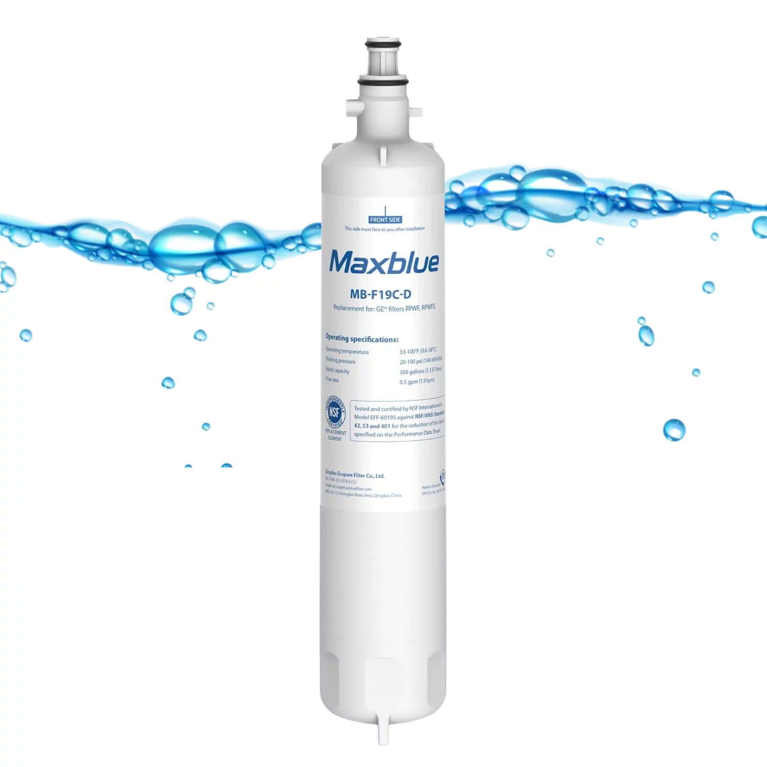 Maxblue Refrigerator Water Filter(with CHIP) , Replacement for GE RPWFE, RPWF, WSG-4, DWF-36, WF277, R-3600, MPF15350, OPFG3-RF300, RWF1063, RWF3600A(1 pack)