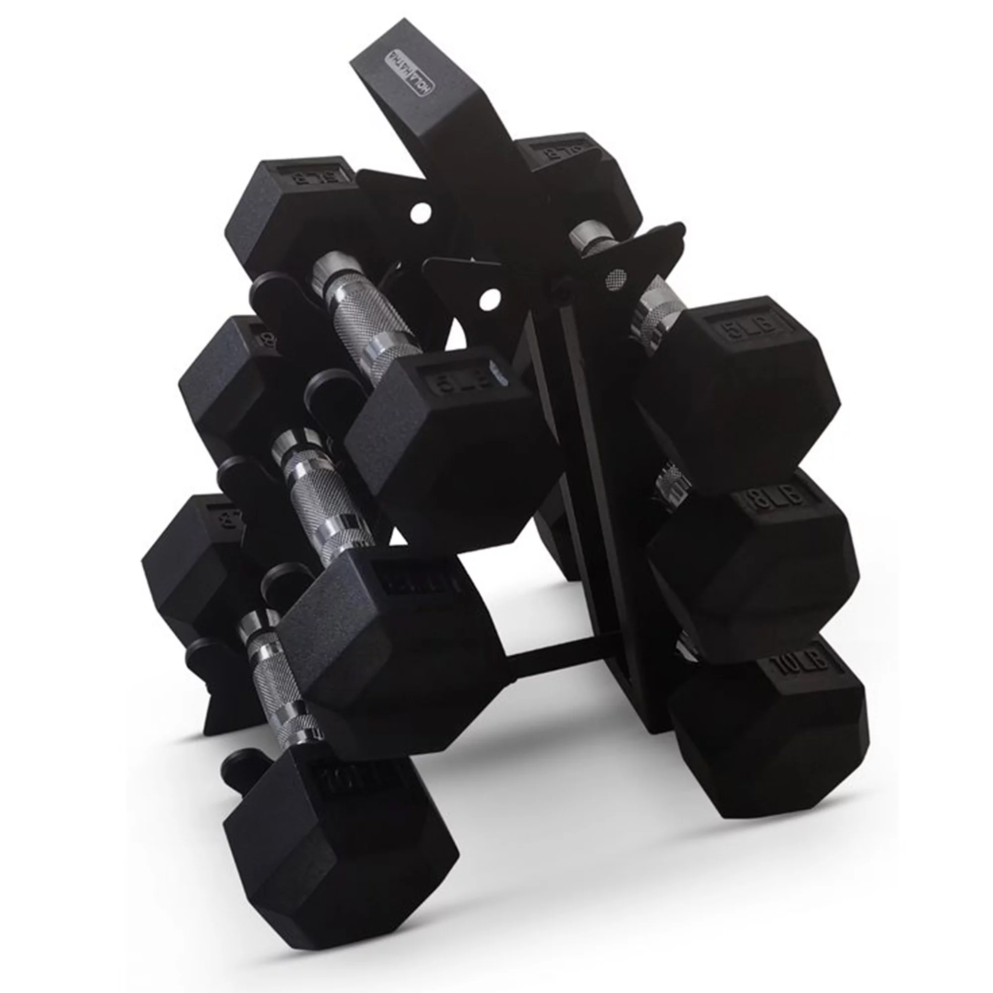 HolaHatha Hexagonal Dumbbell Free Hand Weight Set, 5, 8, & 10 Lbs, Black