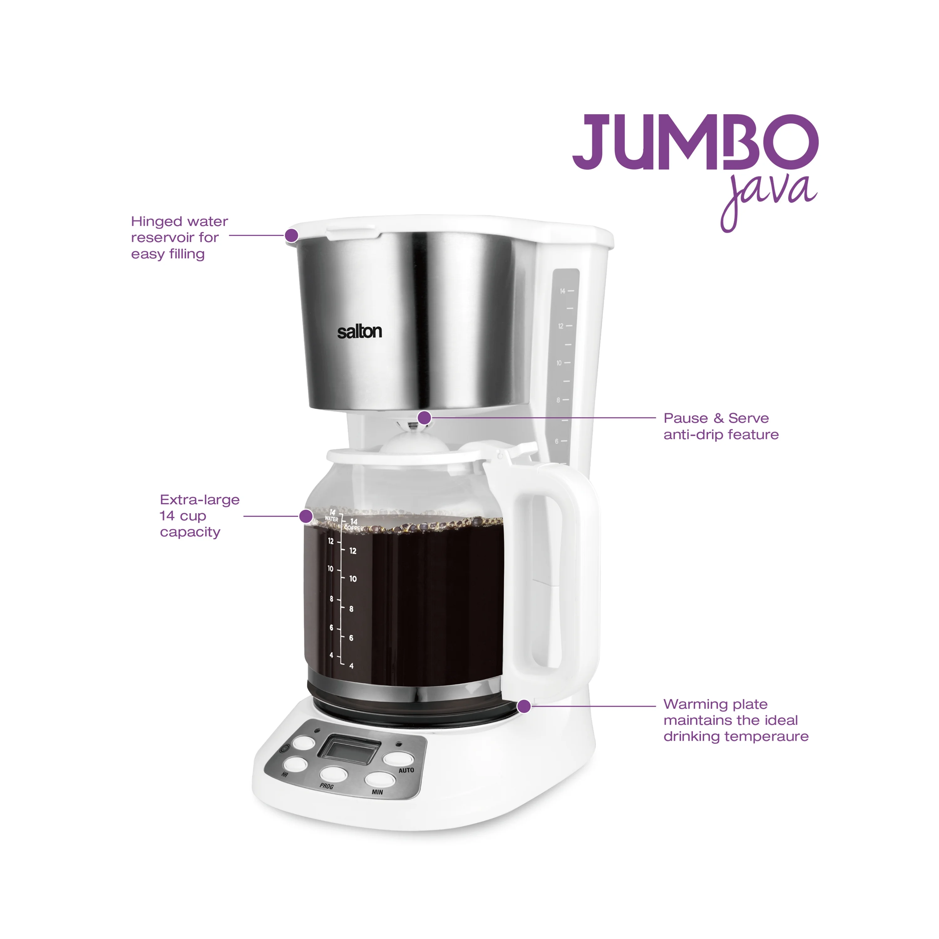 Salton FC1667WH Jumbo Java Coffee Maker (14 cup) – White